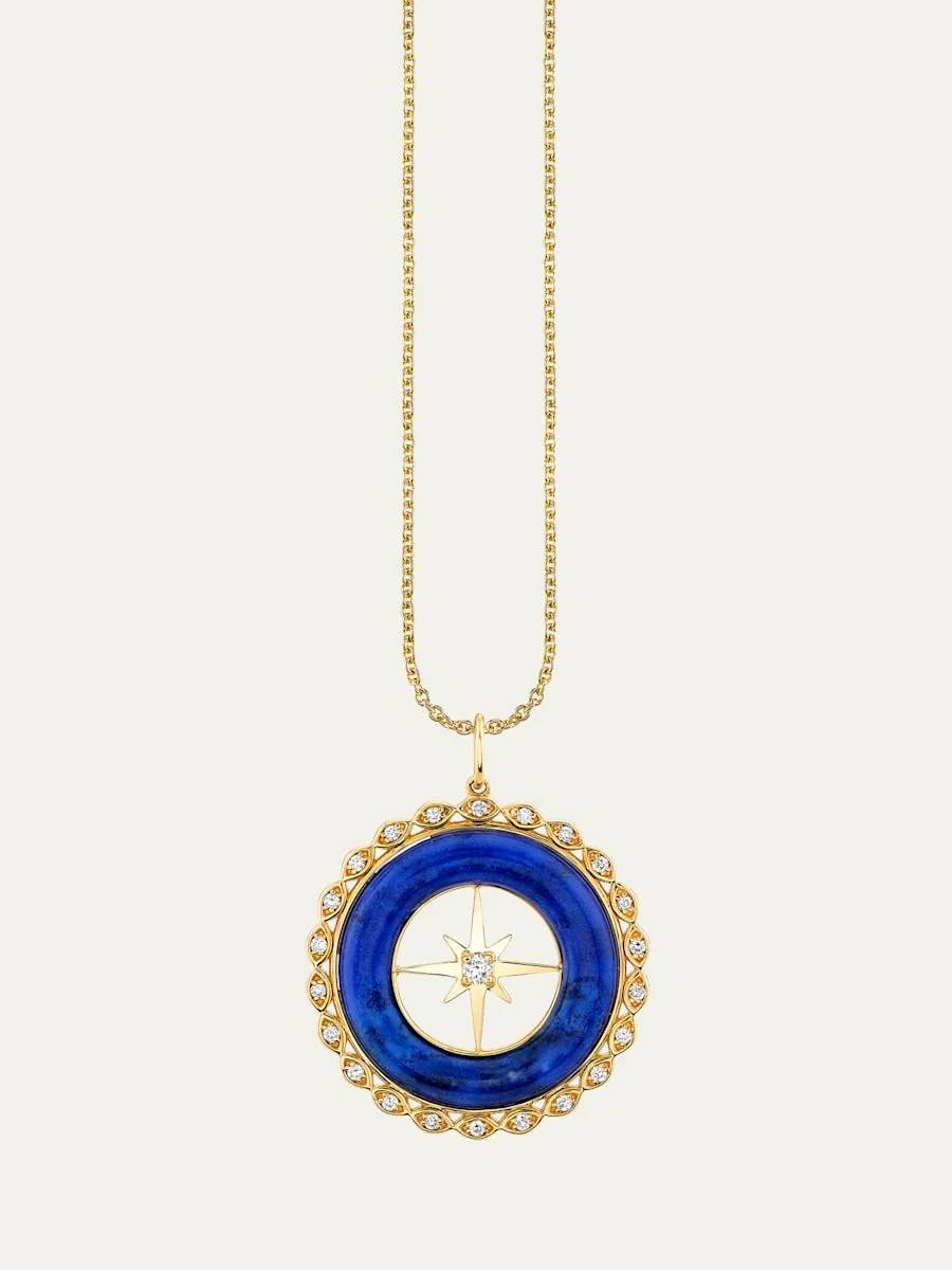 14K Yellow Gold Starburst Lapis and Diamond Pendant - 1
