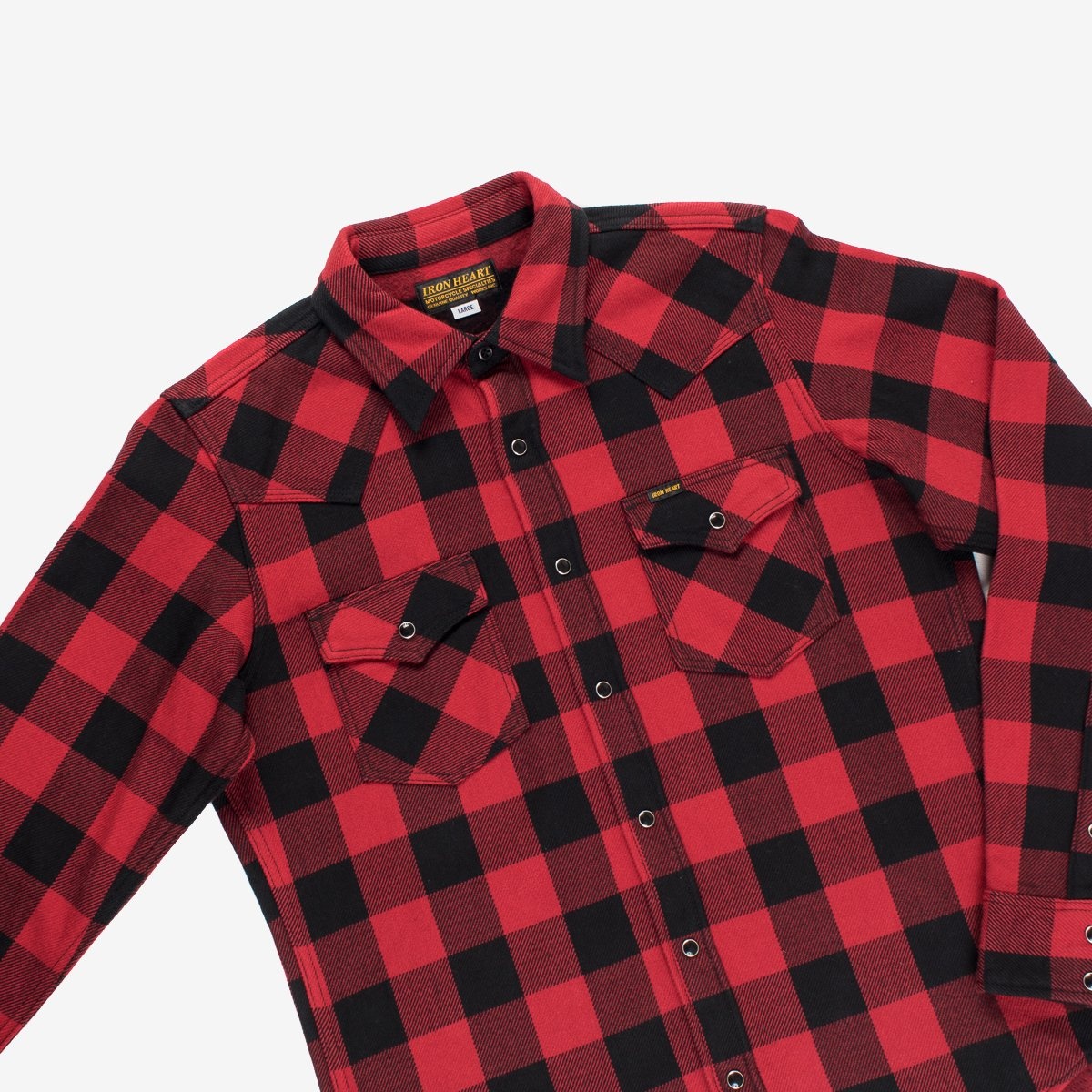 IHSH-232-RED Ultra Heavy Flannel Buffalo Check Western Shirt - Red/Black - 7