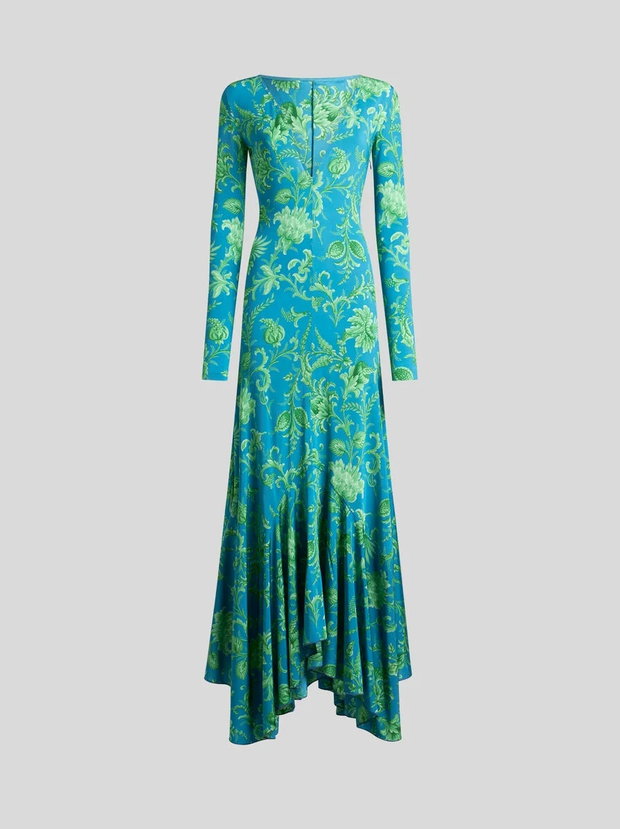 LONG STRETCH JERSEY DRESS WITH FLORAL MOTIF - 1