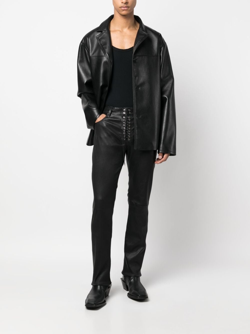 lace-up slim-cut leather trousers - 2