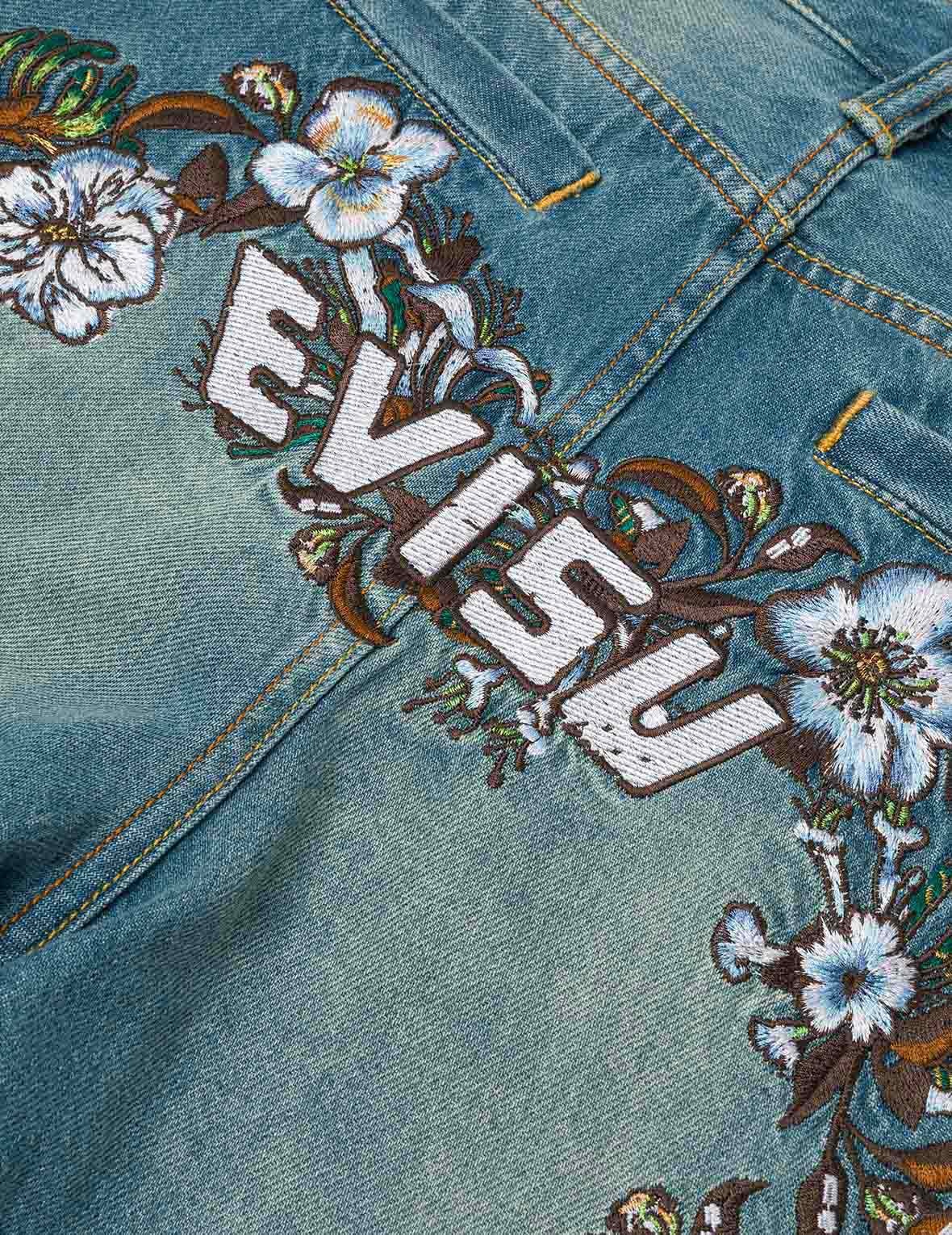 Floral Daicock Embroidery Regular Fit Denim Shorts - 5