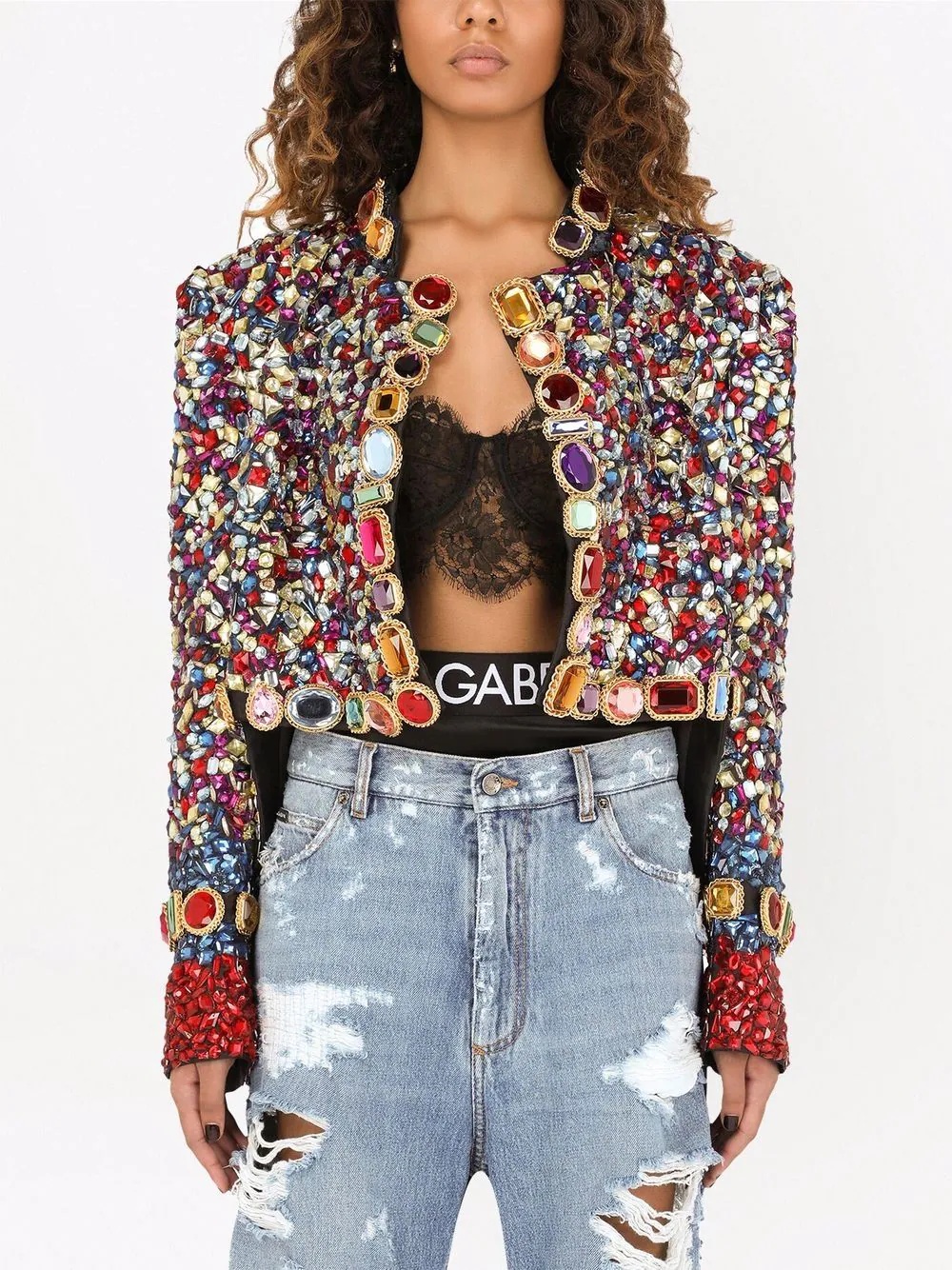 crystal-embellished high-low jacket - 3