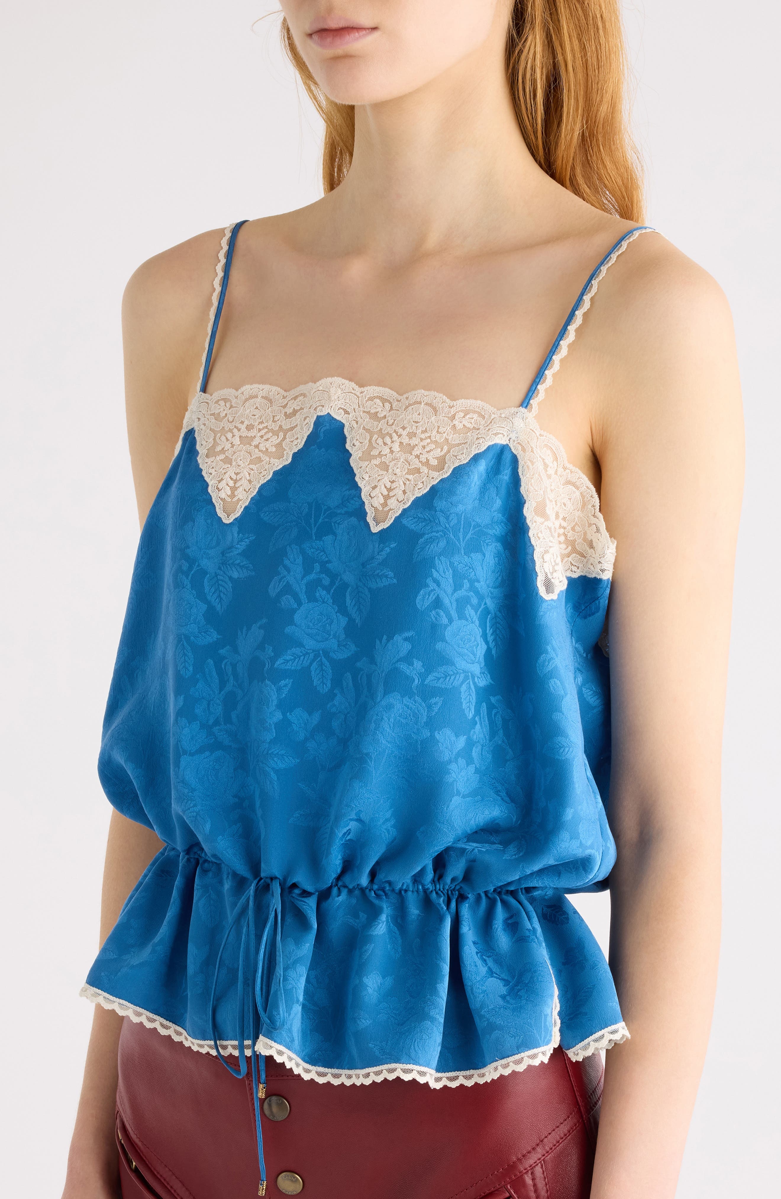 Chloé Rose Jacquard Organic Silk Camisole in Deep Water at Nordstrom - 5