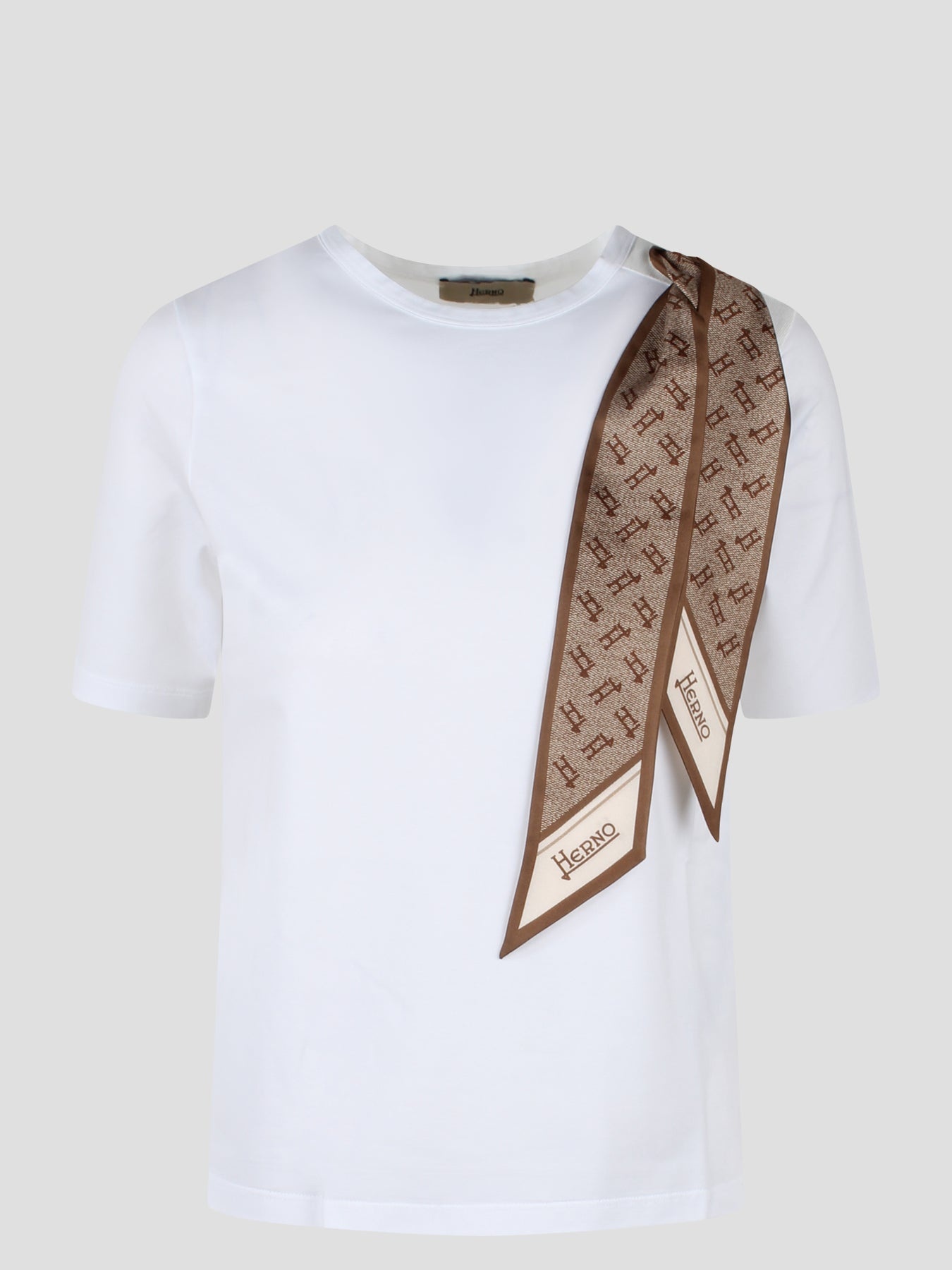 Superfine cotton stretch t-shirt with scarf - 1