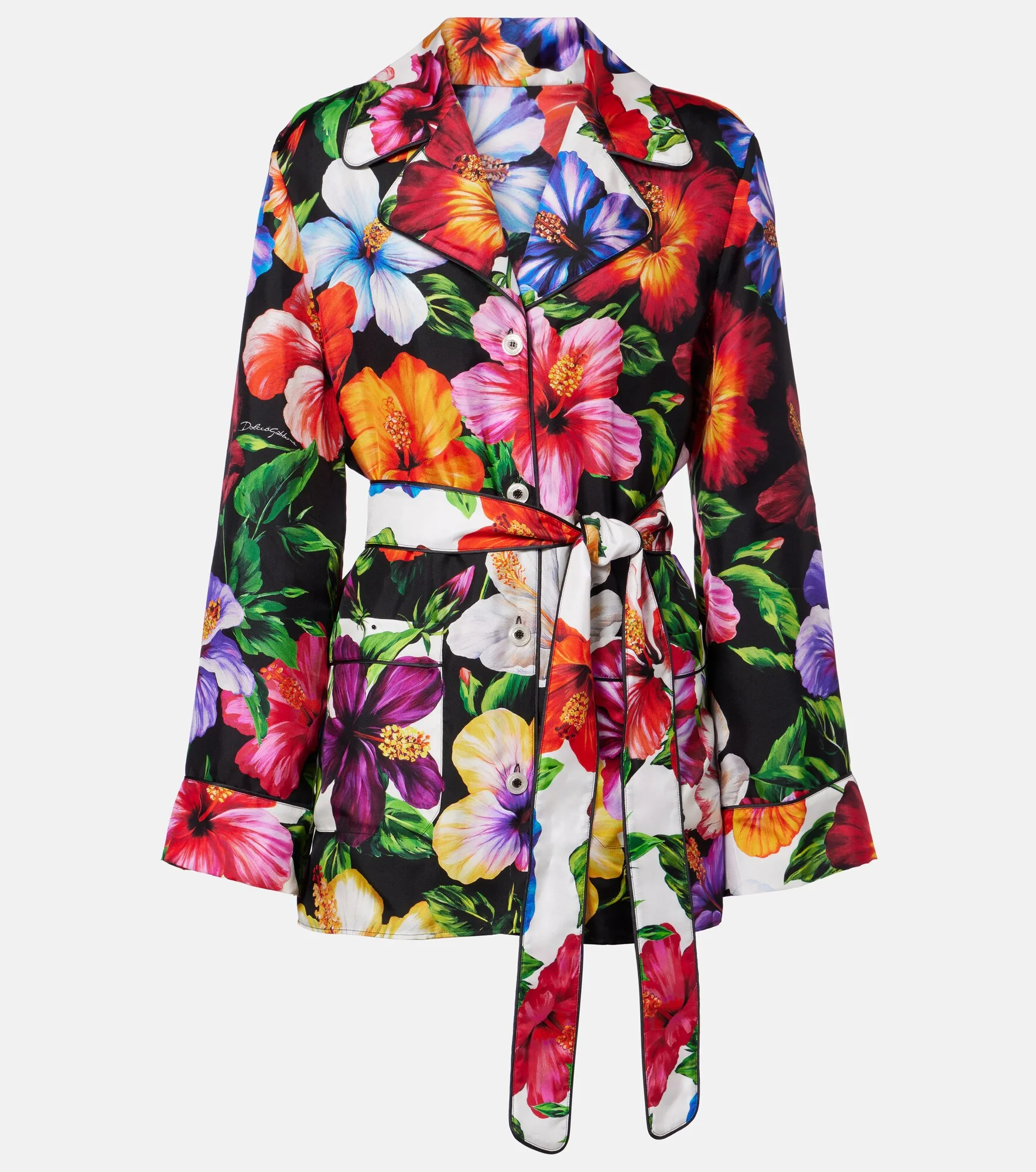 Floral belted silk shirt - 1