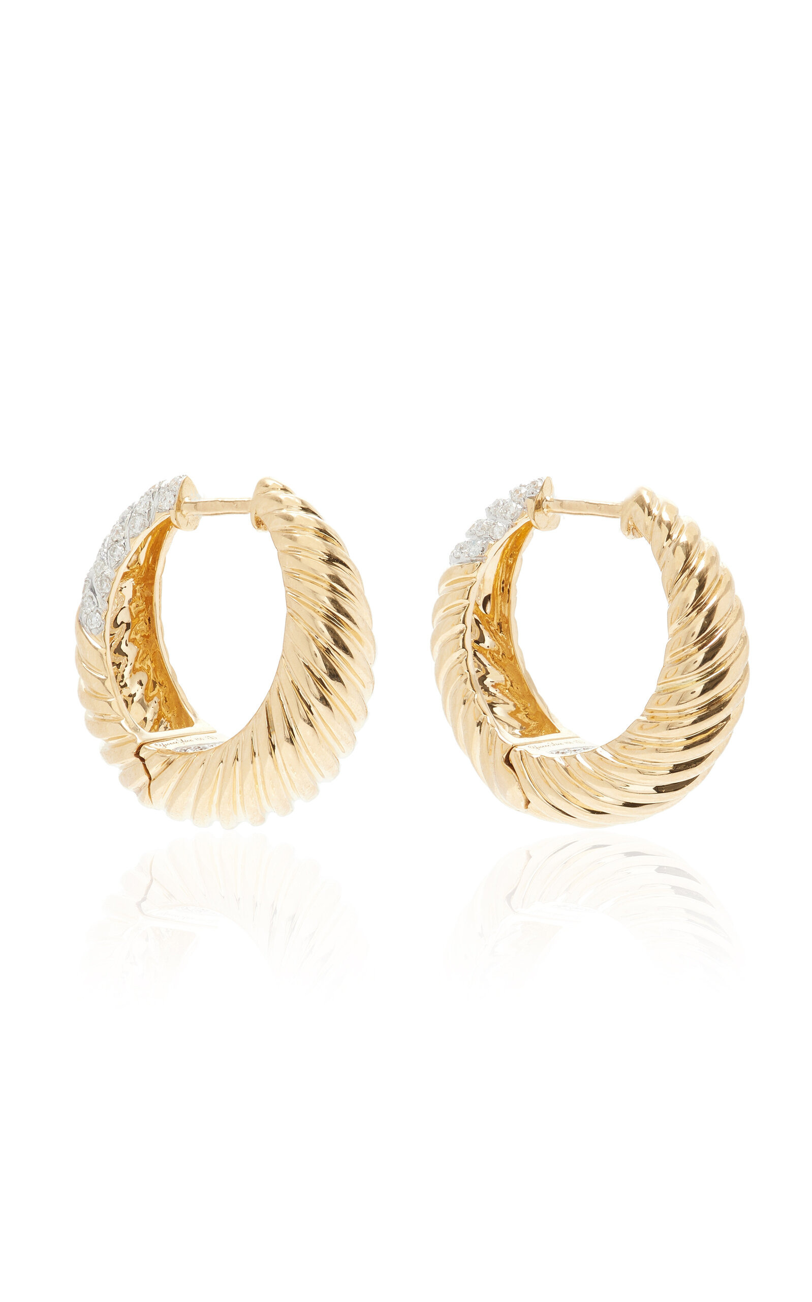 Godron 18K Yellow Gold Diamond Hoop Earrings gold - 3