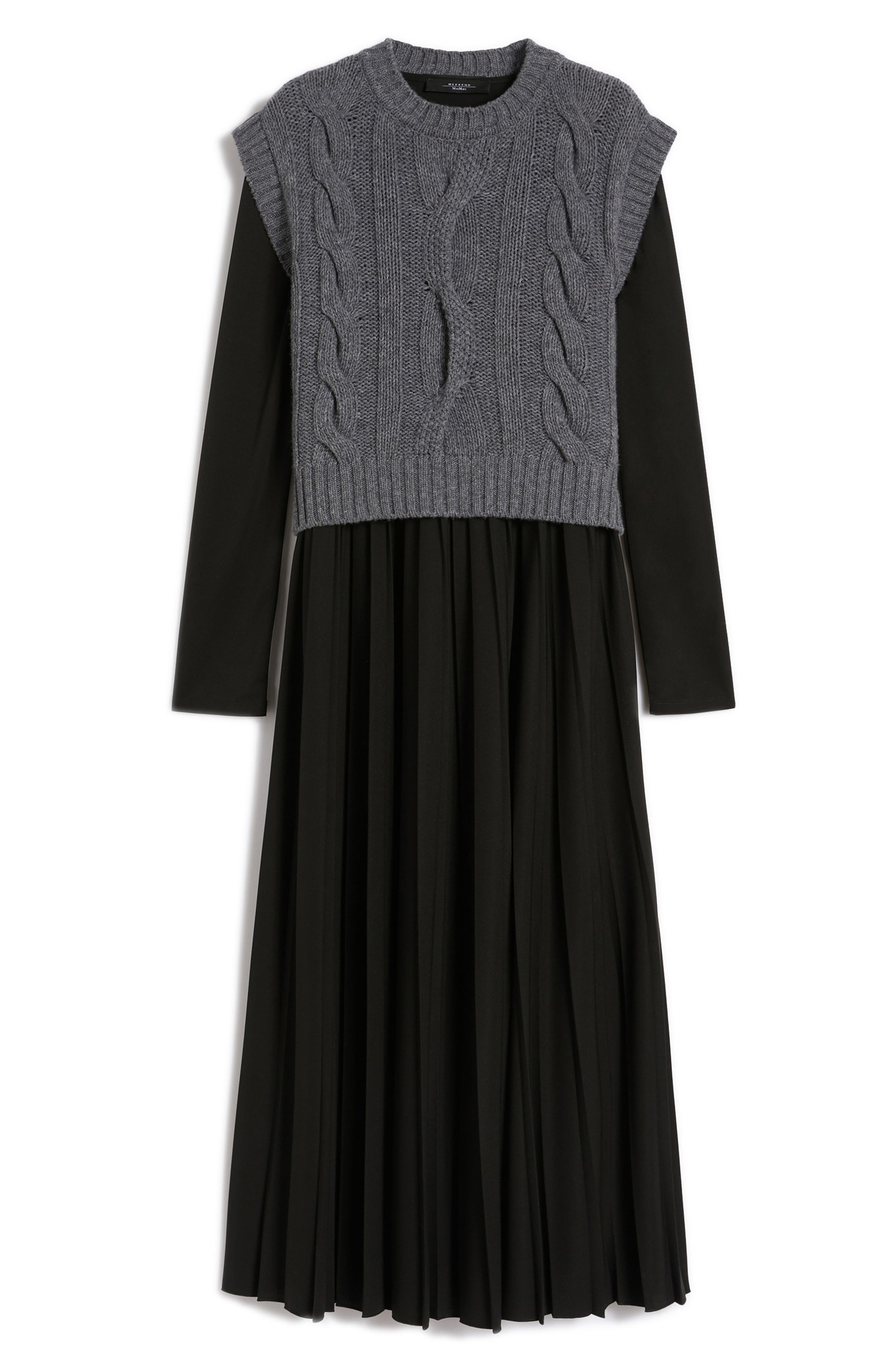 Weekend Max Mara Ebro Mixed Media Long Sleeve Sweater Maxi Dress in Black at Nordstrom - 3