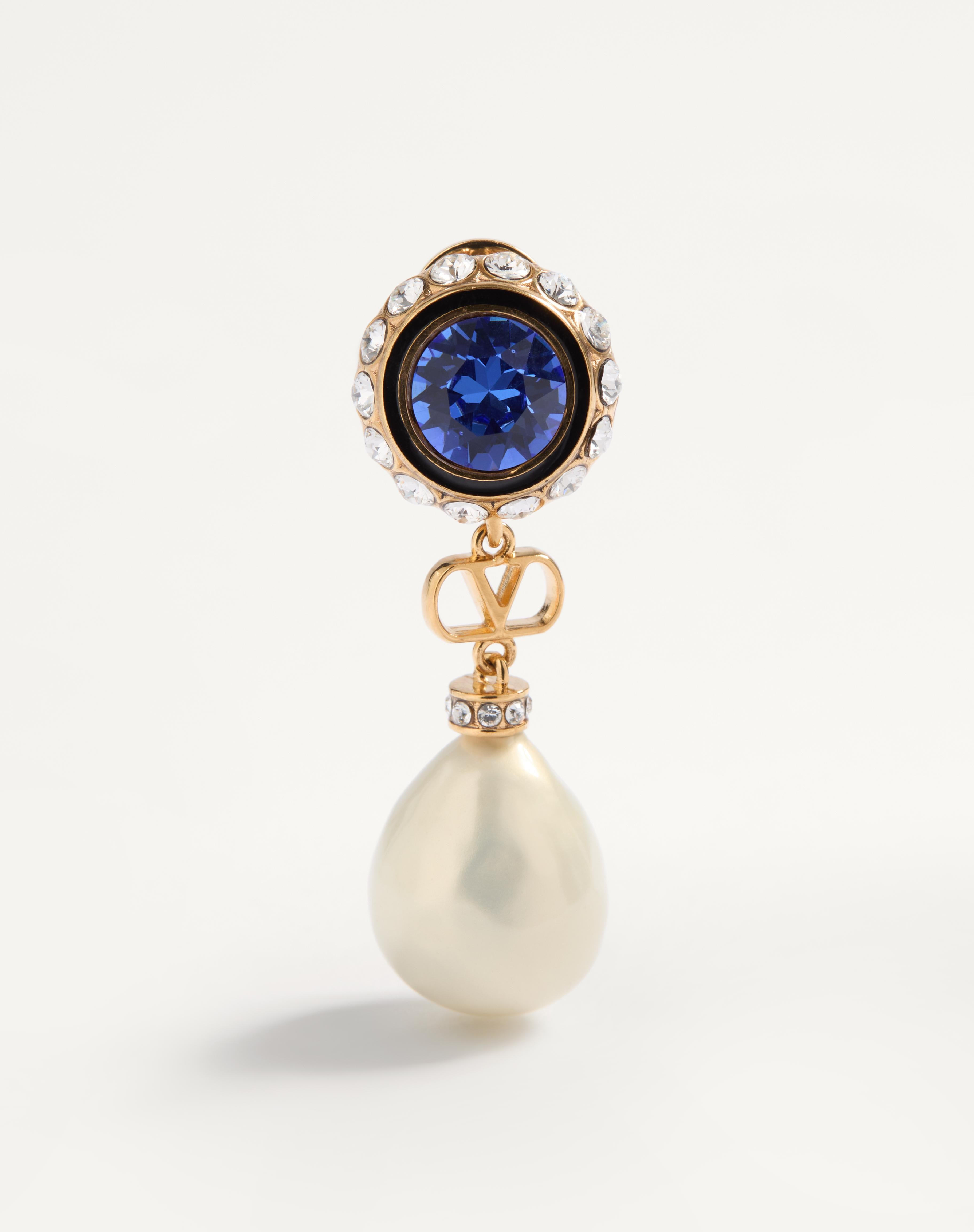 VLOGO SIGNATURE EARRINGS IN METAL, ENAMEL, PEARLS AND CRYSTALS - 4