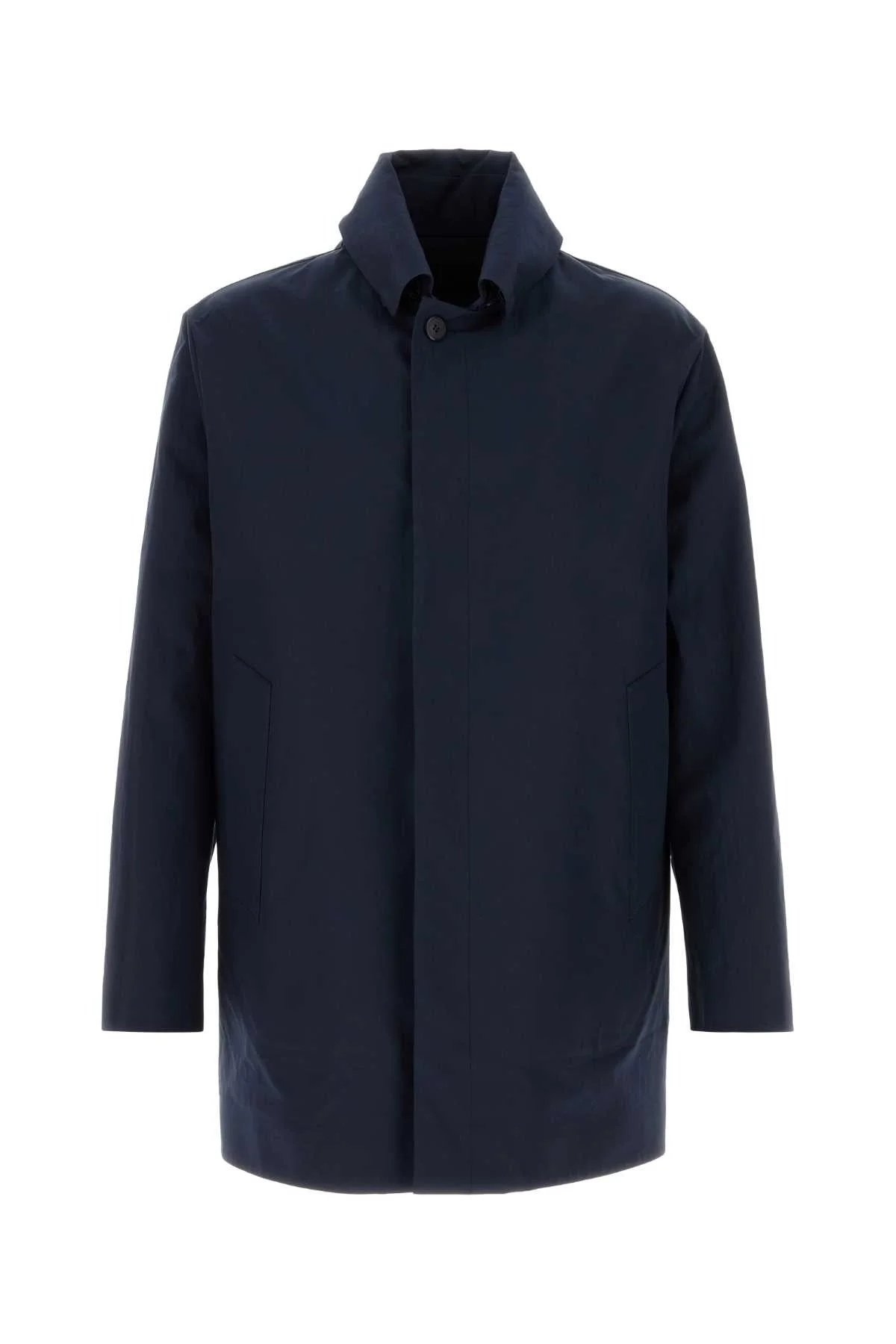 Prada Men Navy Blue Poplin Overcoat - 1
