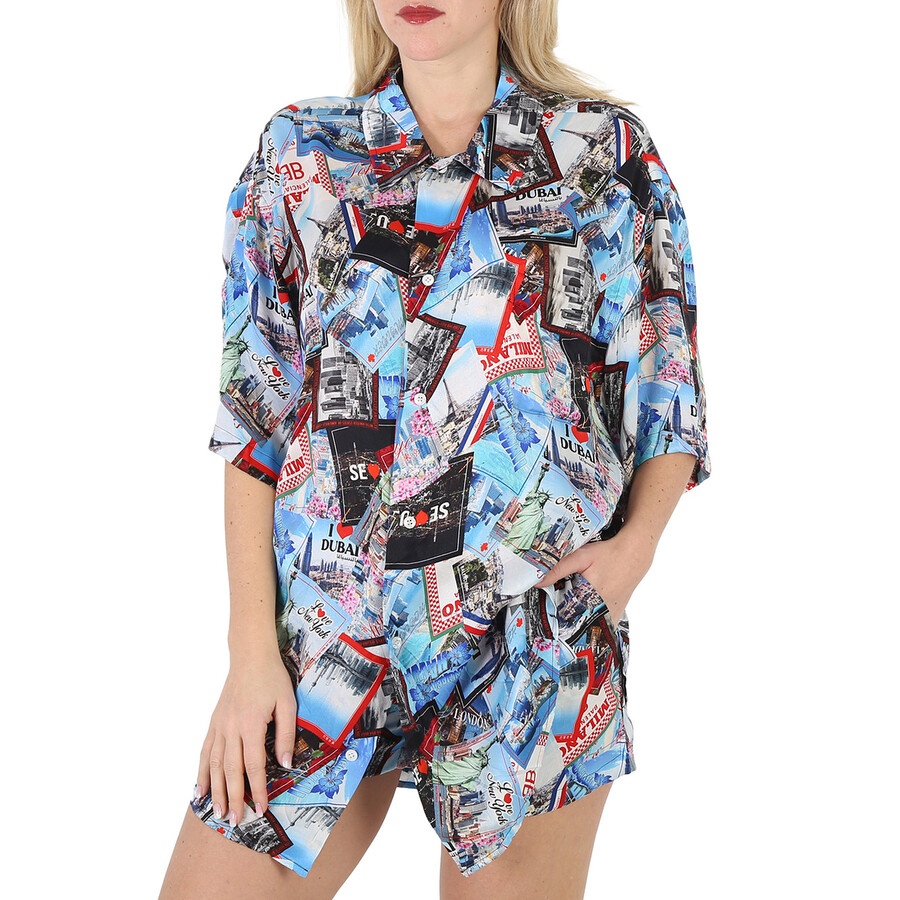 Balenciaga Ladies Mix Postcard All-Over Print Minimal Shirt - 3