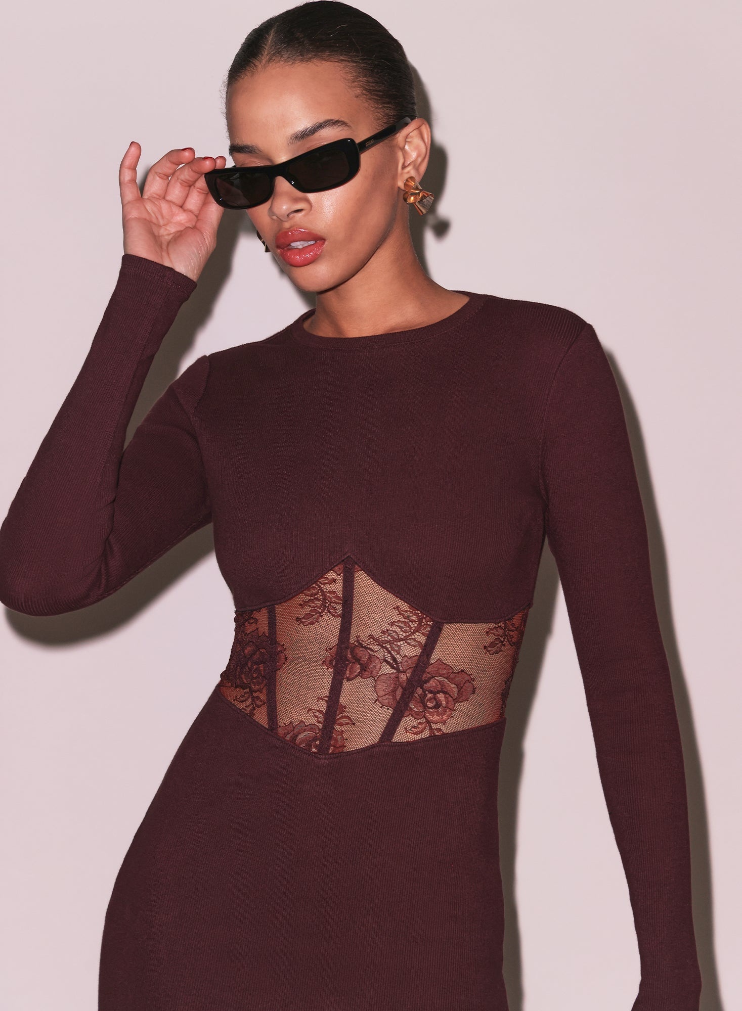 Rib and Bouquet Lace Boned Dress - 4