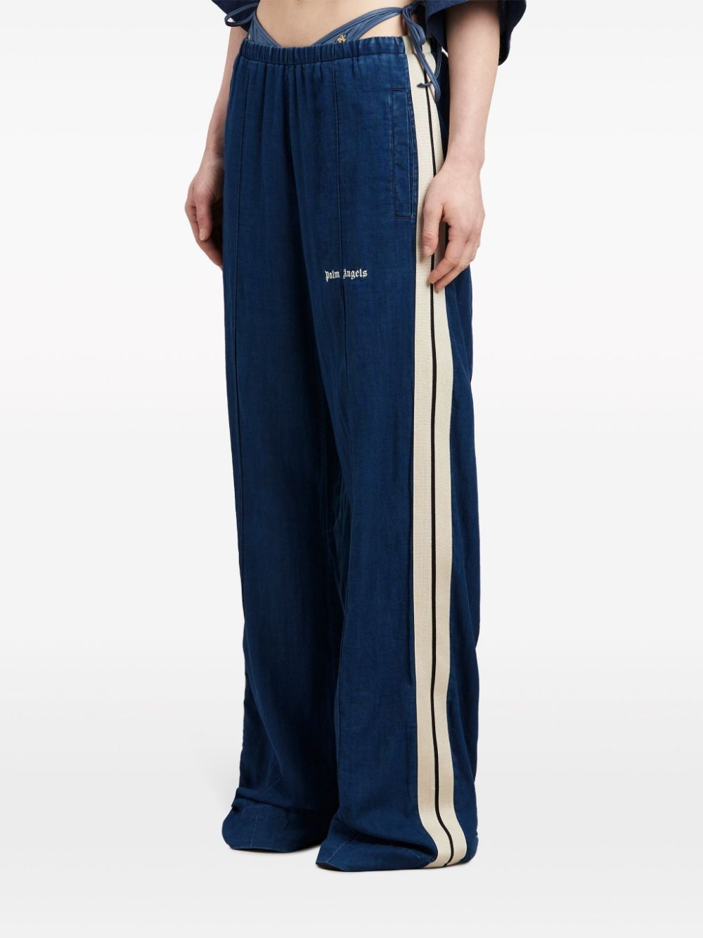 side-stripe chambray trousers - 4