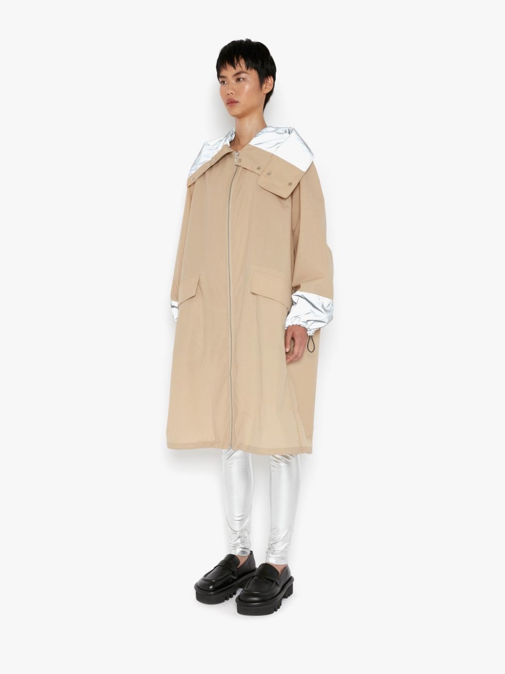CONTRAST HOOD LONG PARKA COAT - 3