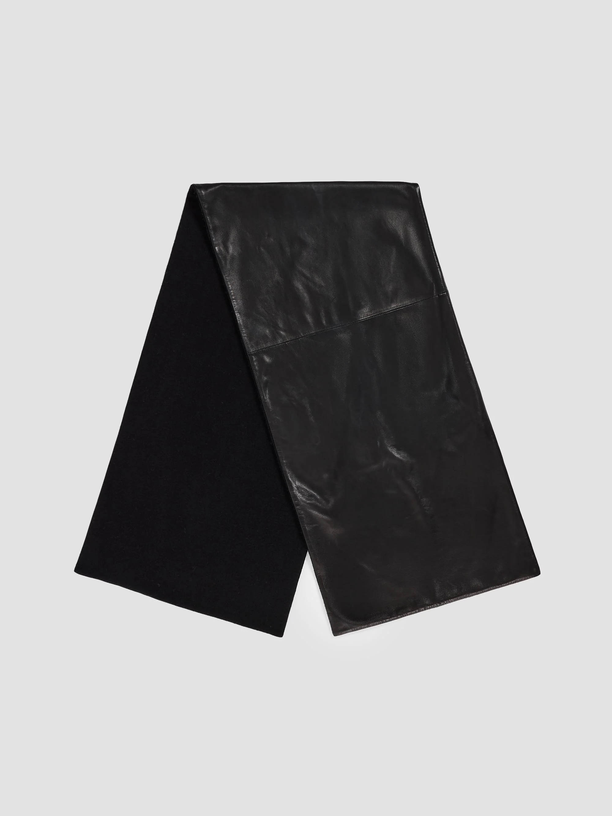 Women's Leather Cashmere Scarf - Black - 1