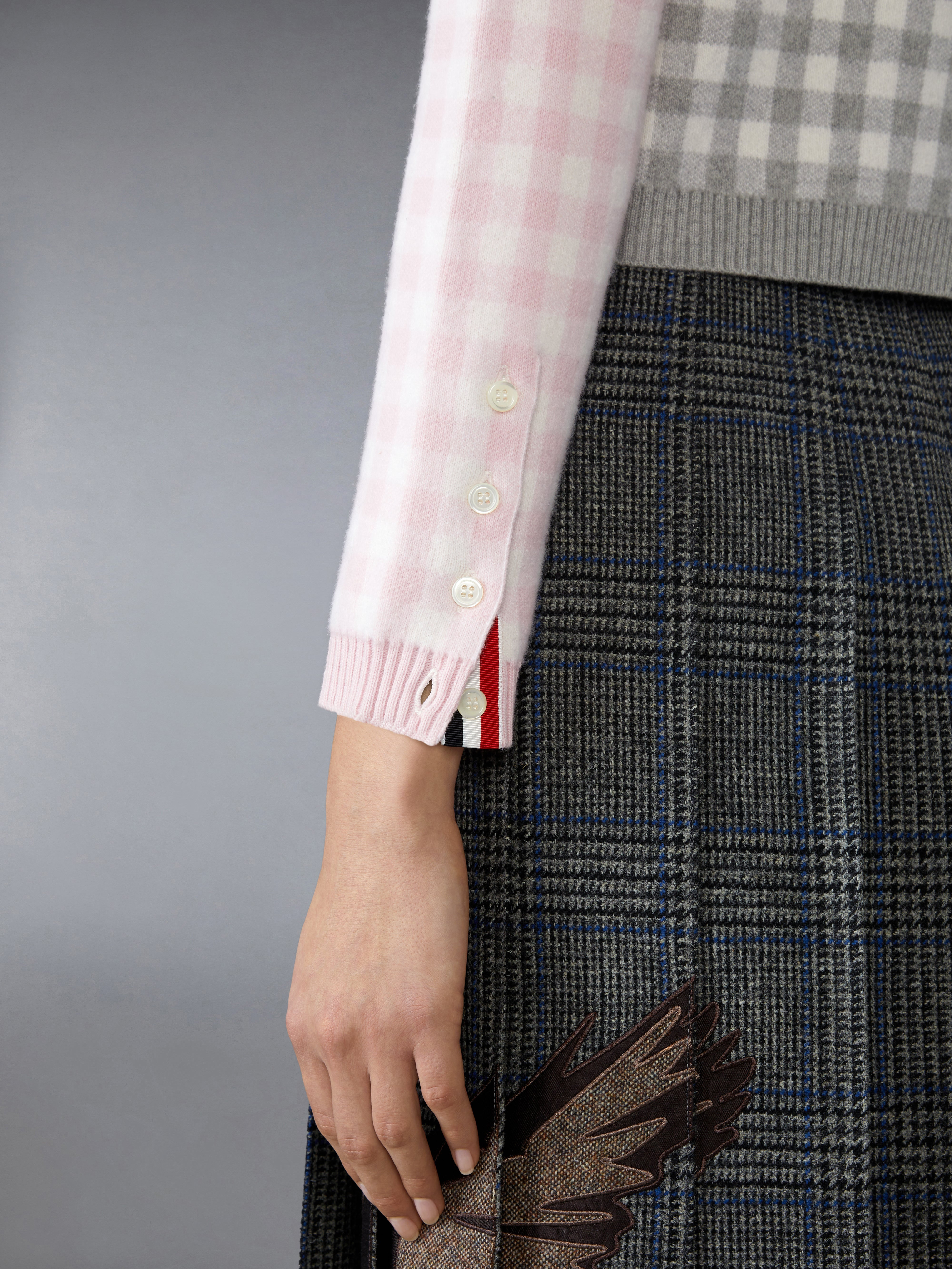 FUNMIX GINGHAM CHECK JACQUARD MERINO WOOL CARDIGAN - 5