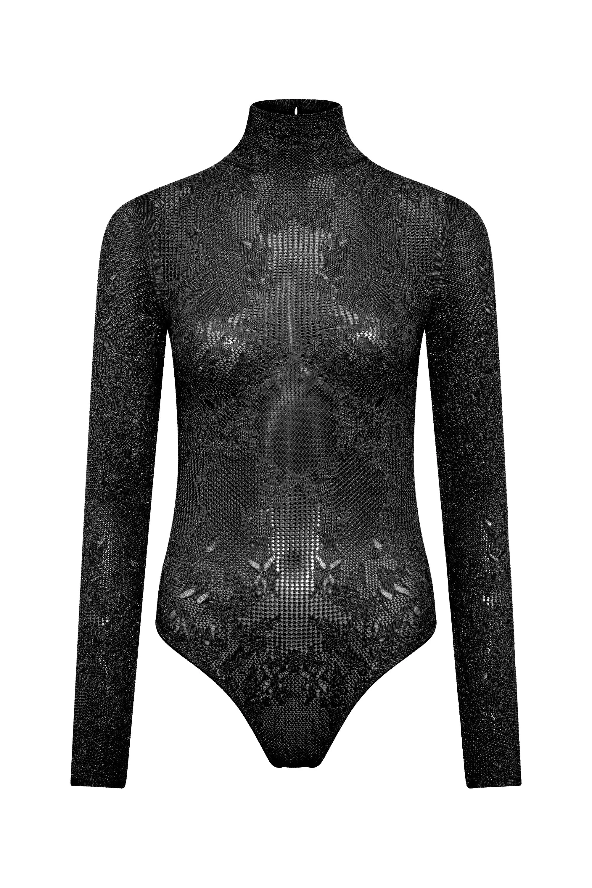 Feal Pointelle Knit Lace Bodysuit in Black Silk Merino Wool - 1