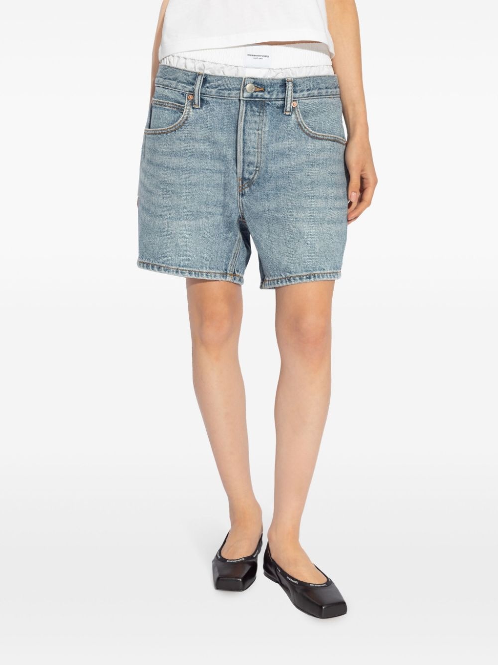 layered denim shorts - 3