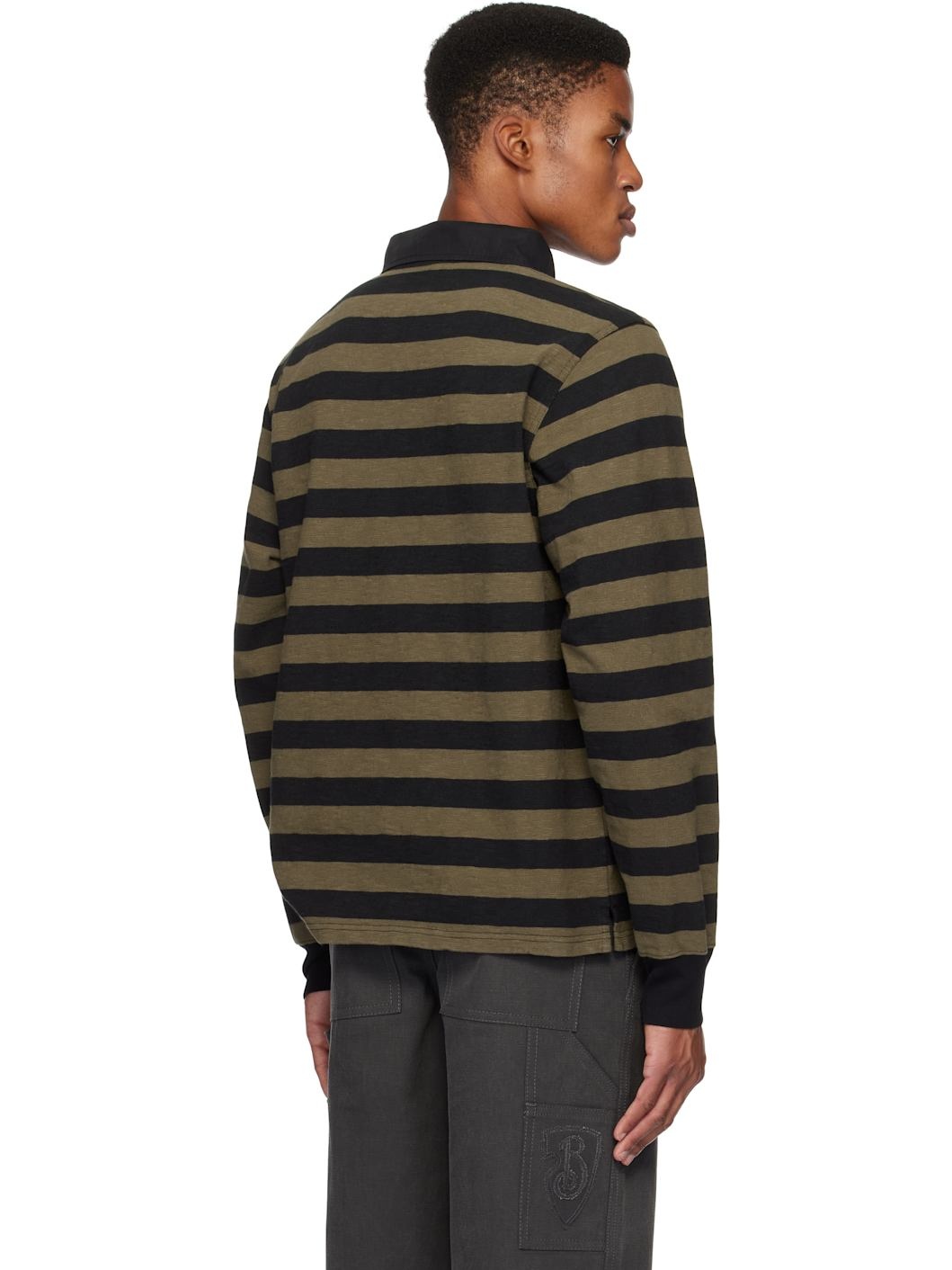 Khaki Long-Sleeve Striped Cotton Polo - 3