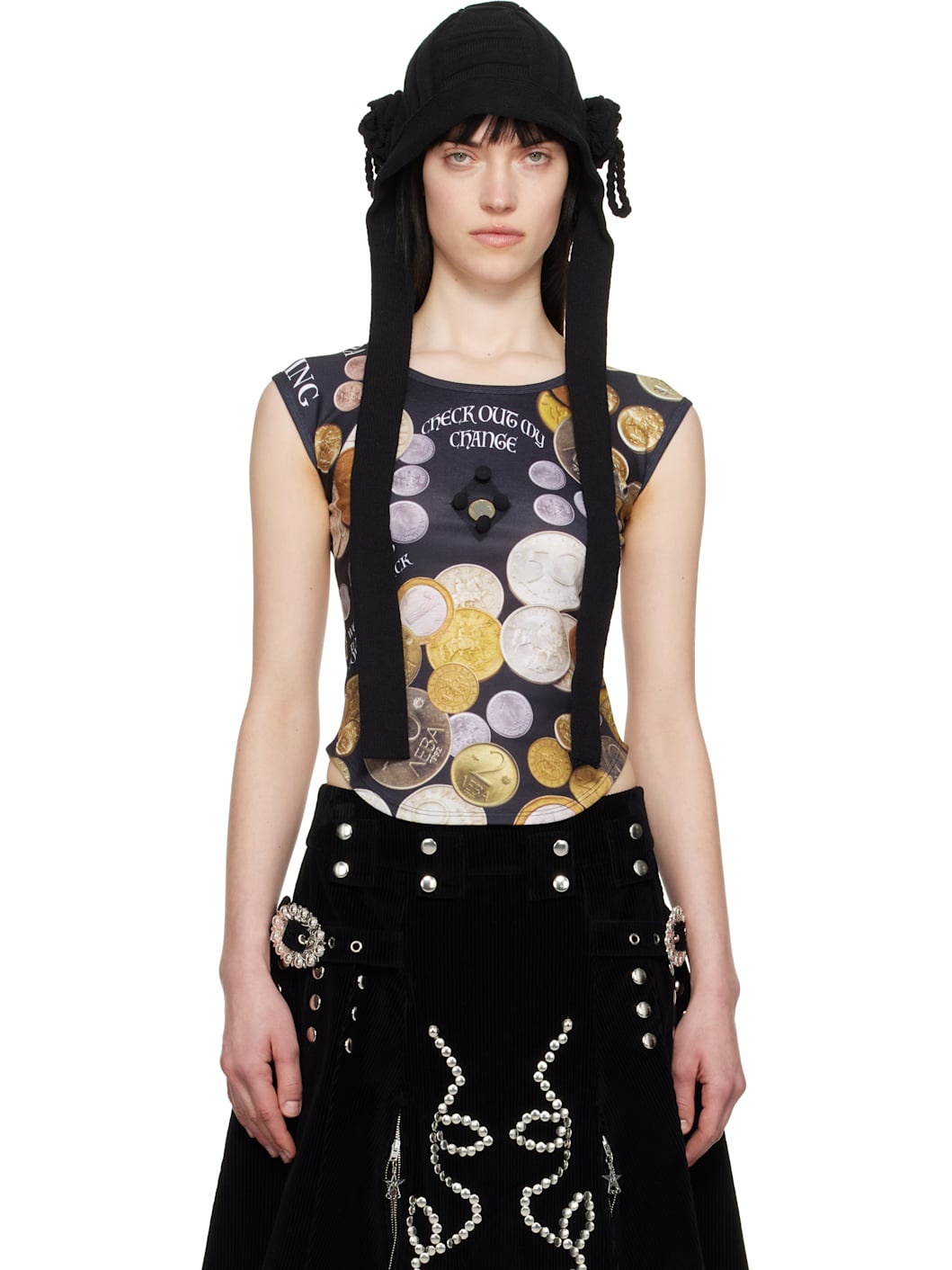Black Angelica Coin Short Sleeve Top - 1
