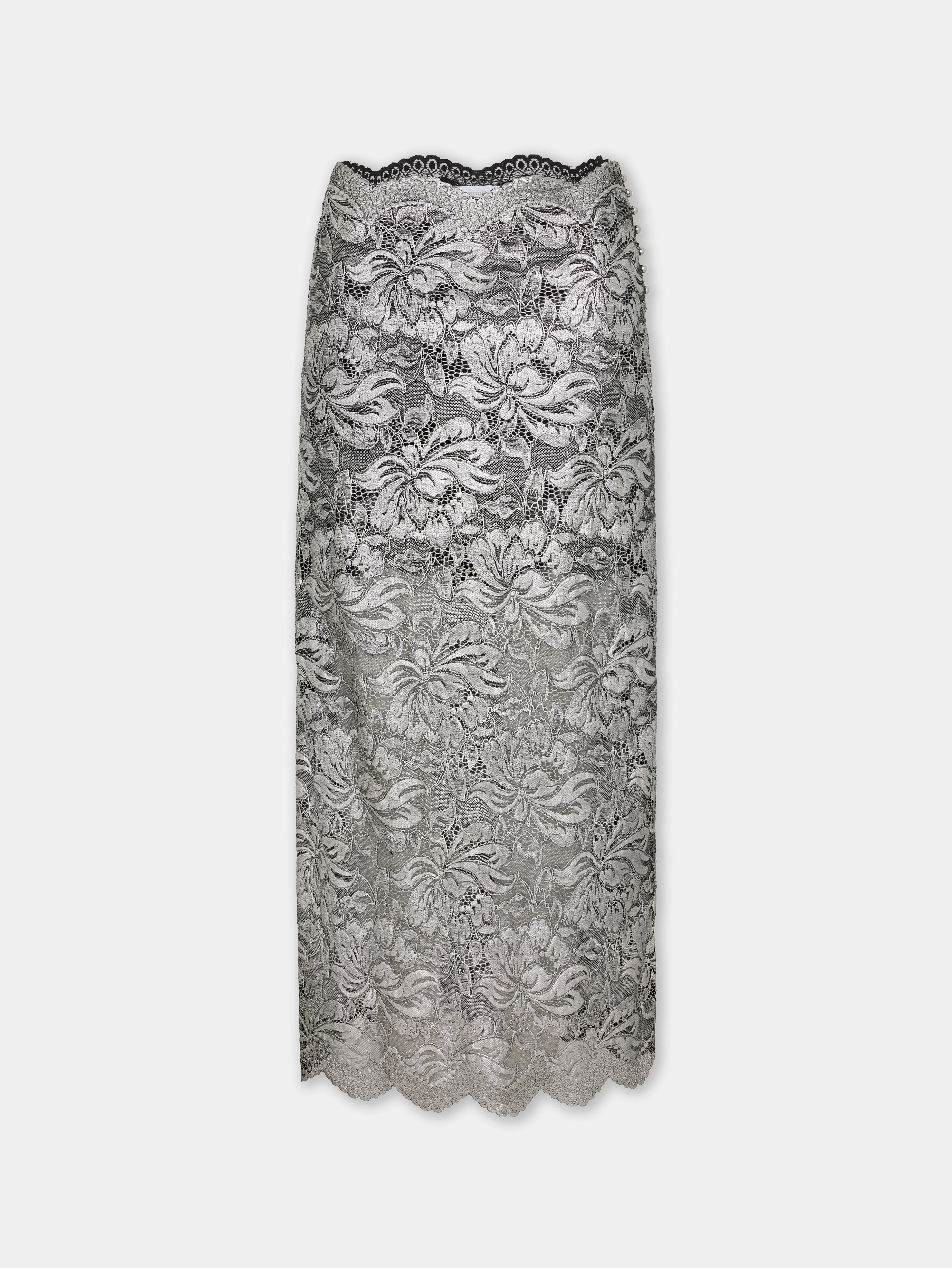 SILVER MIDI SKIRT IN LACE - 1