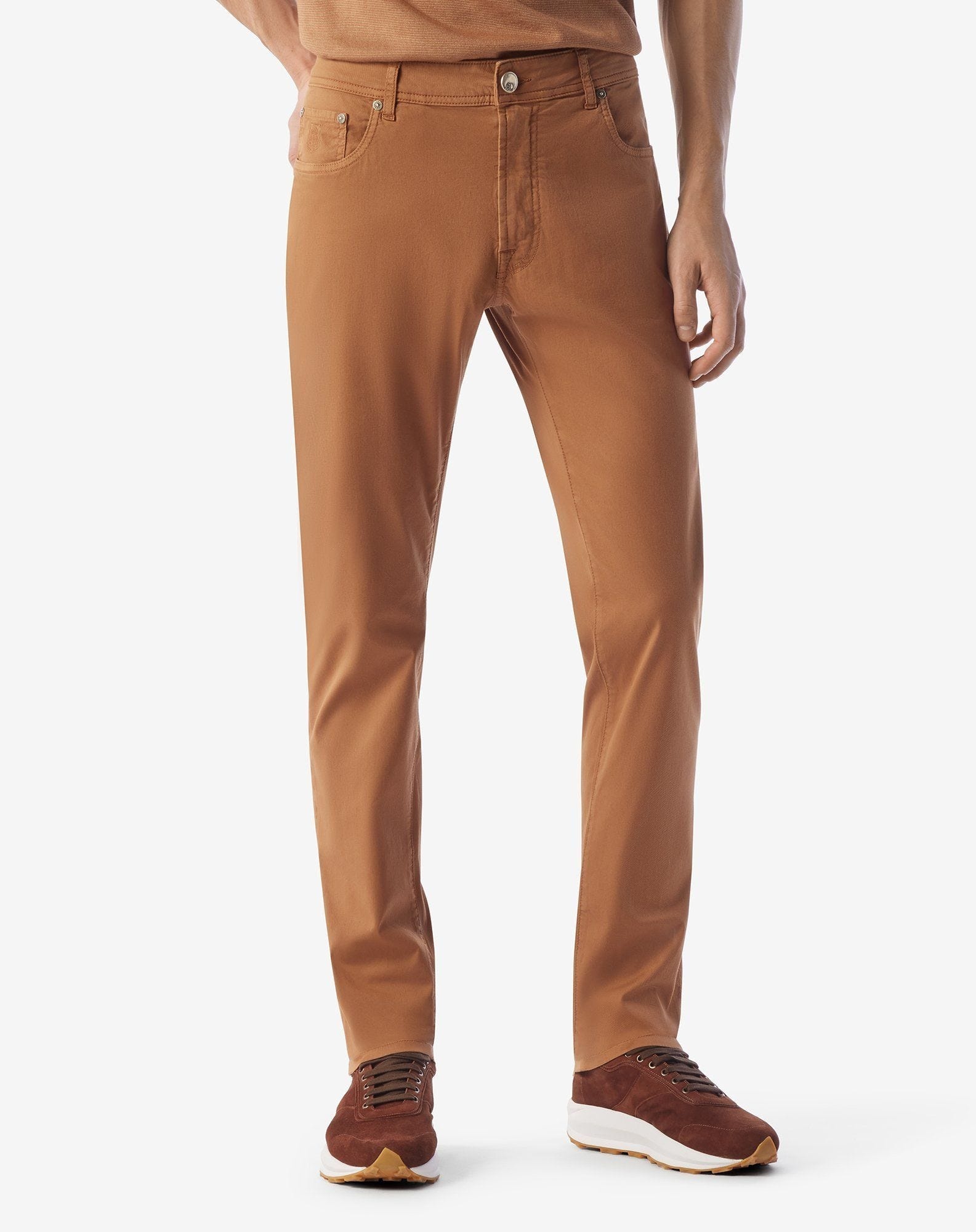 Light brown stretch cotton 5-pocket trousers - 2