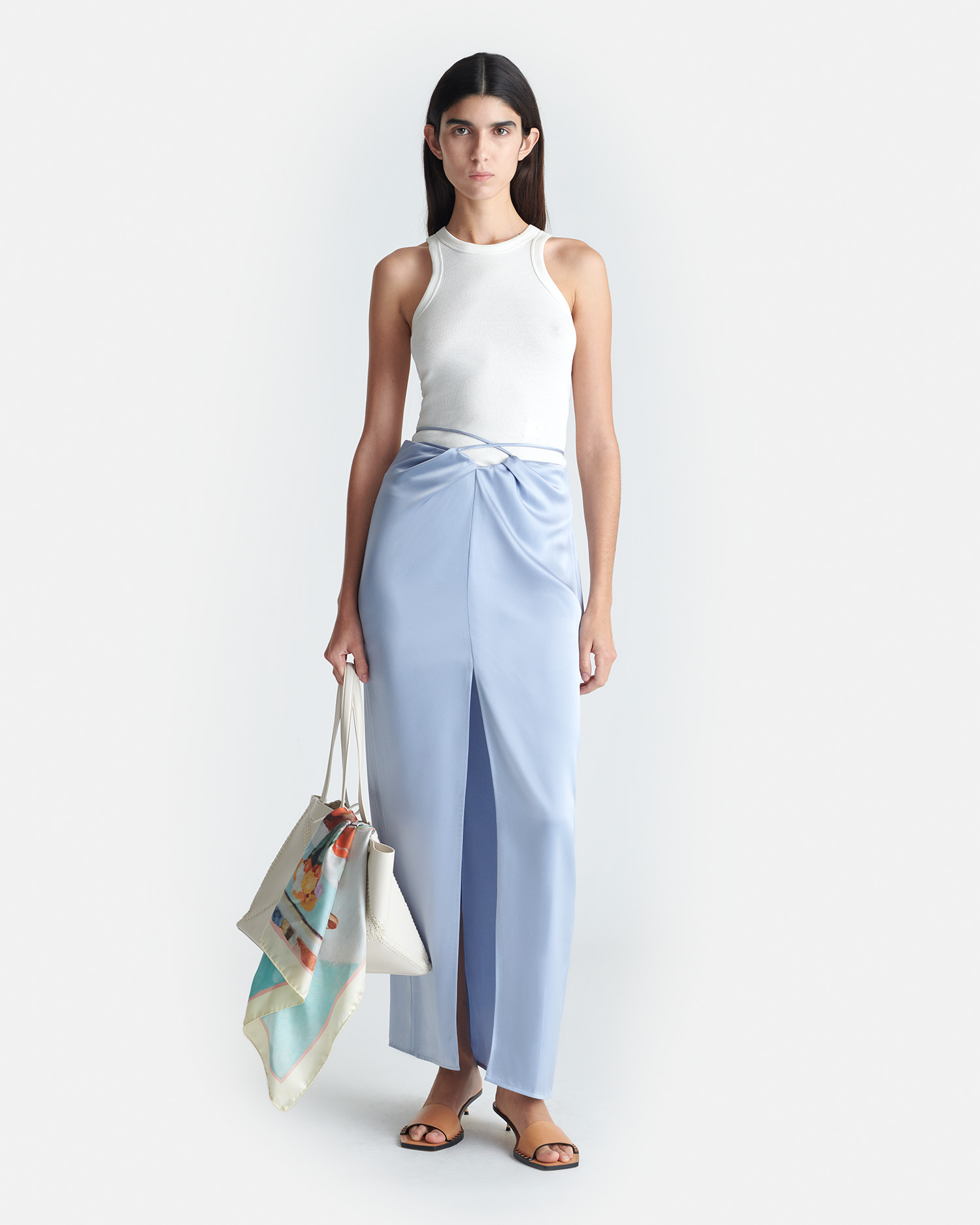 Draped Slip Satin Midi Skirt - 3