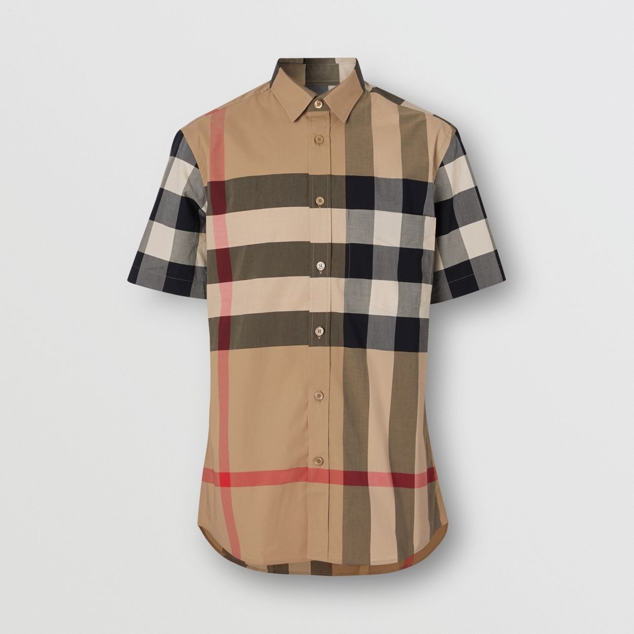 Short-sleeve Check Stretch Cotton Poplin Shirt - 1