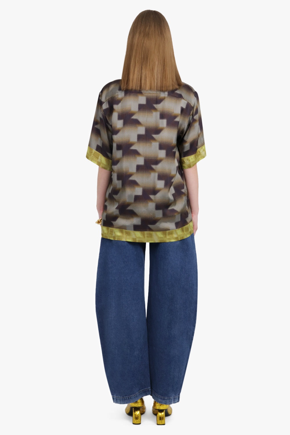 CONTRAST PIXEL GRAPHIC PRINT S/S SHIRT | BROWN/YELLOW - 5