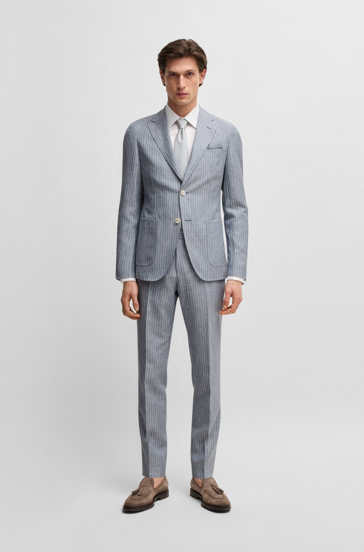 SLIM-FIT TROUSERS IN STRIPED WOOL AND LINEN - 3