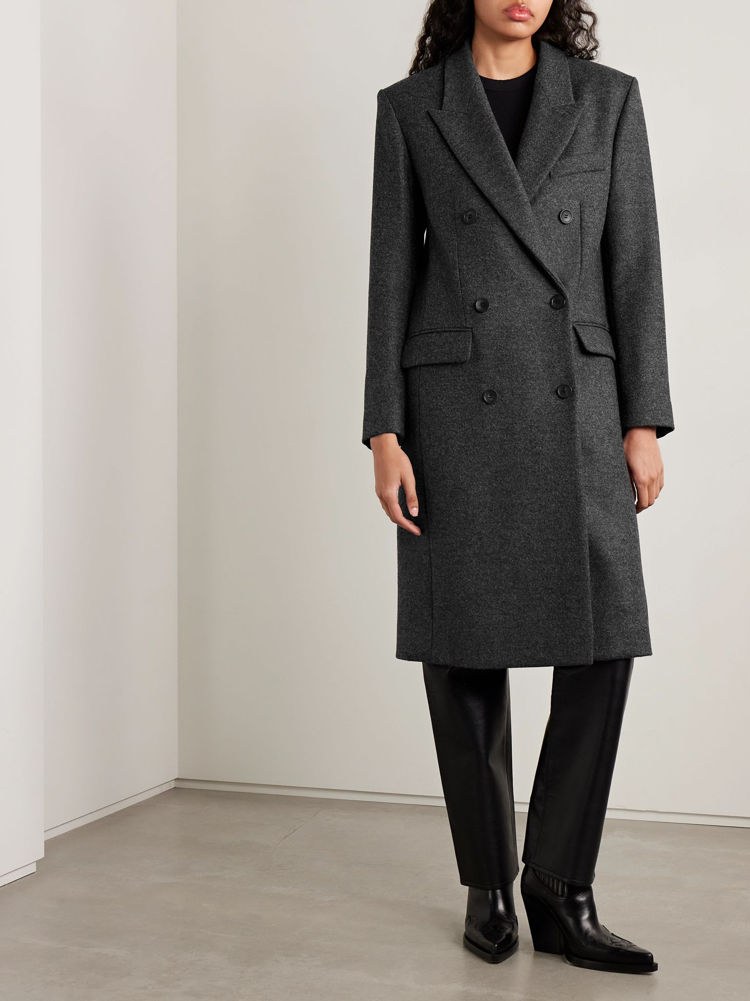 Irene double-breasted wool-felt coat Gray - 3