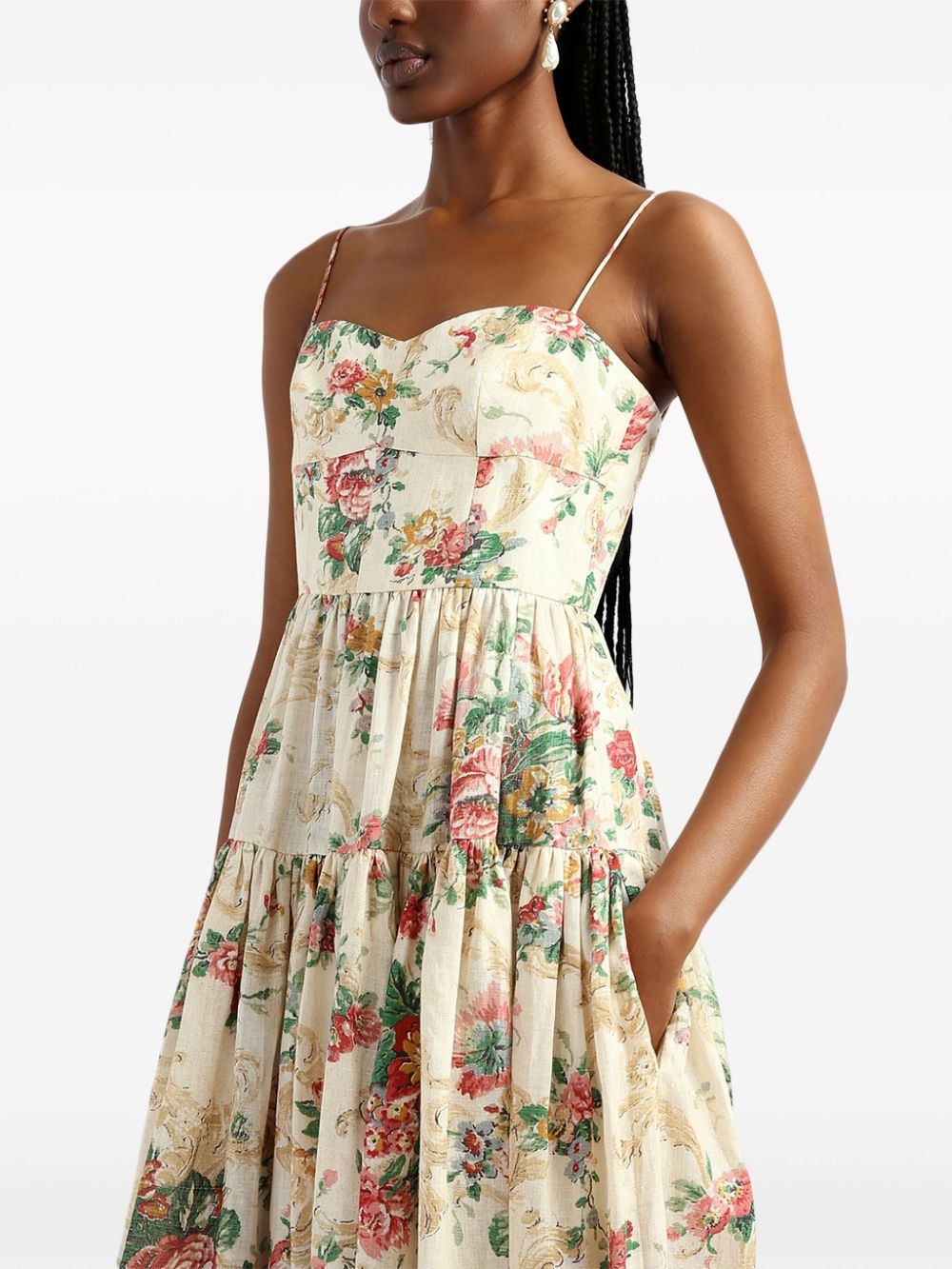 floral-print linen dress - 5