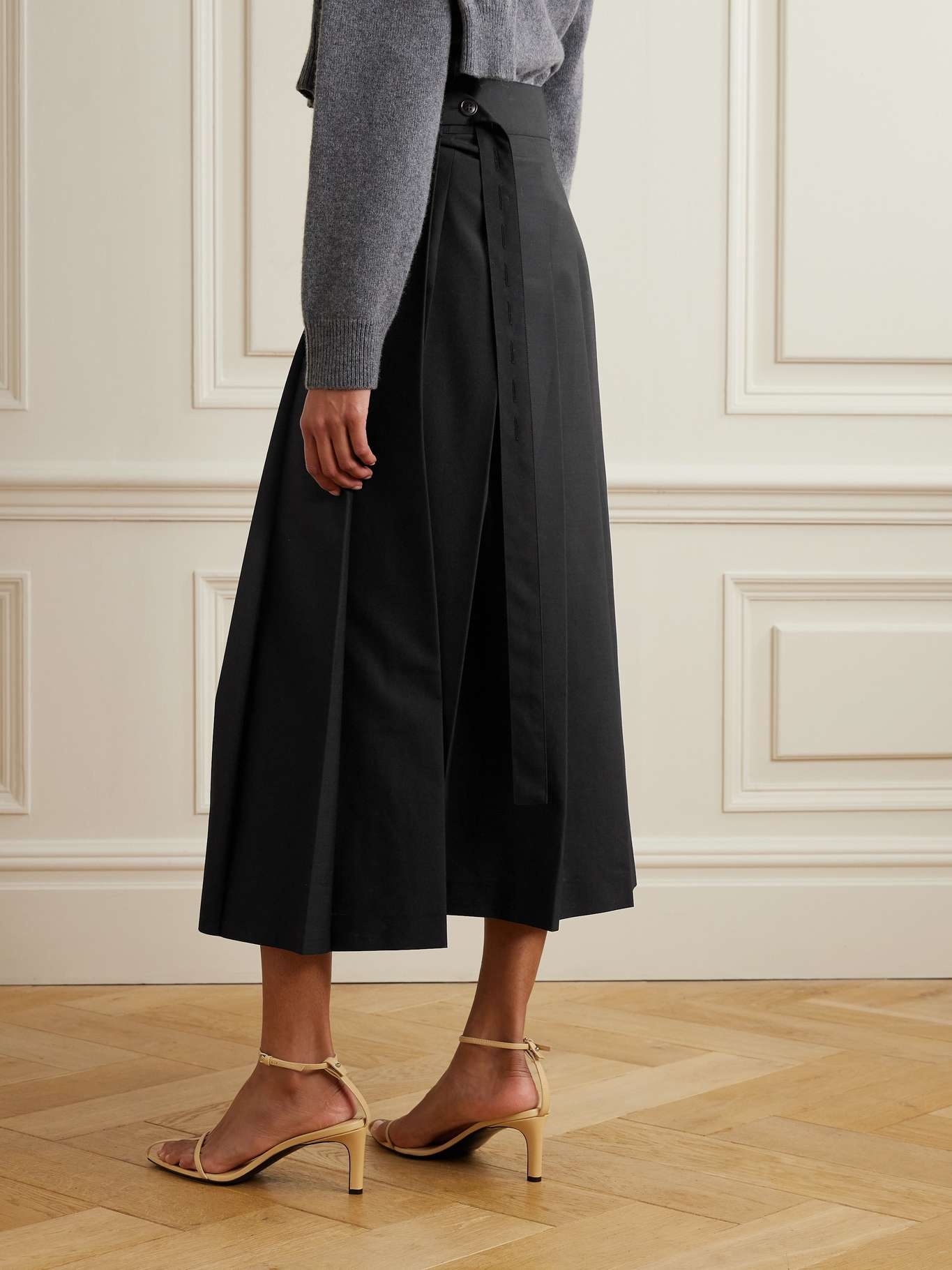 Belted pleated wool-blend midi wrap skirt - 3