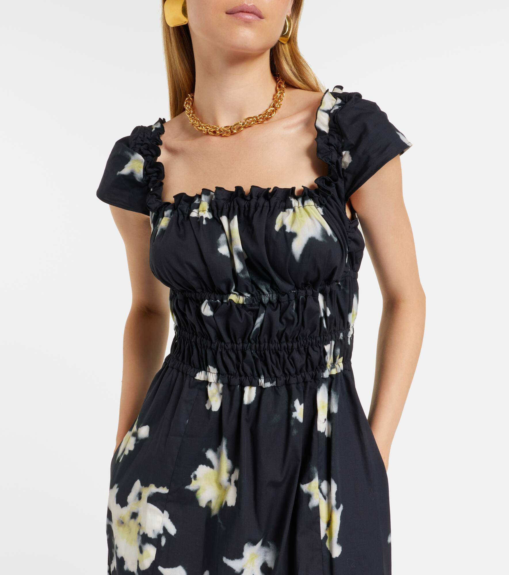 Floral cotton-blend midi dress - 4