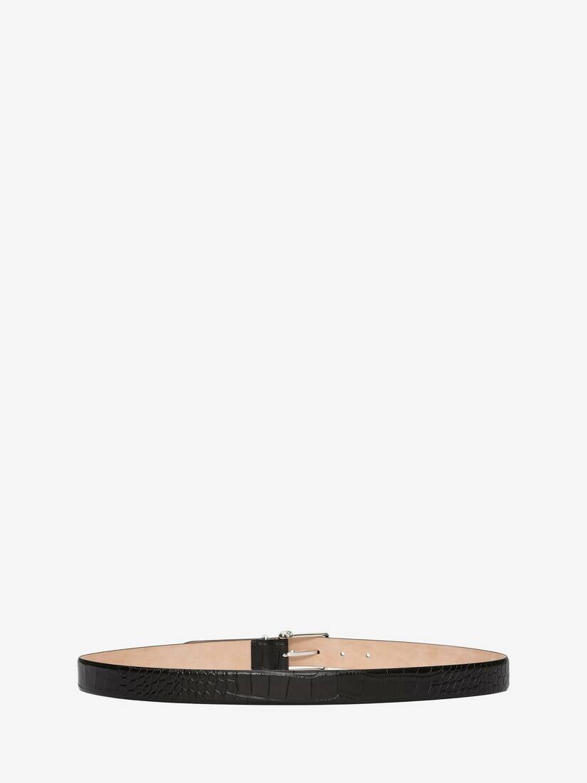 Twin Skull Leather Belt in Black - 2