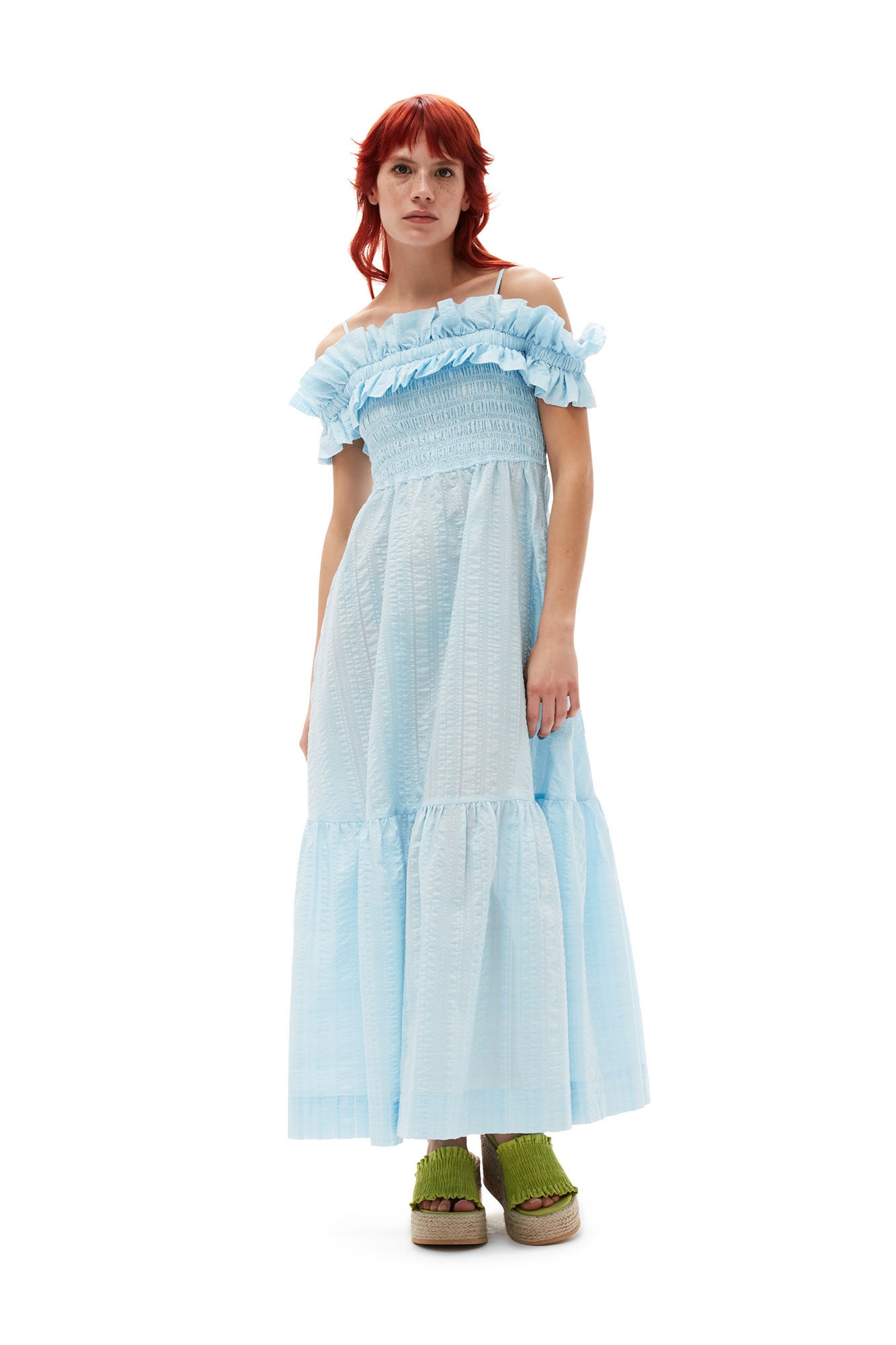 SEERSUCKER CHECK SMOCK MAXI DRESS - 2