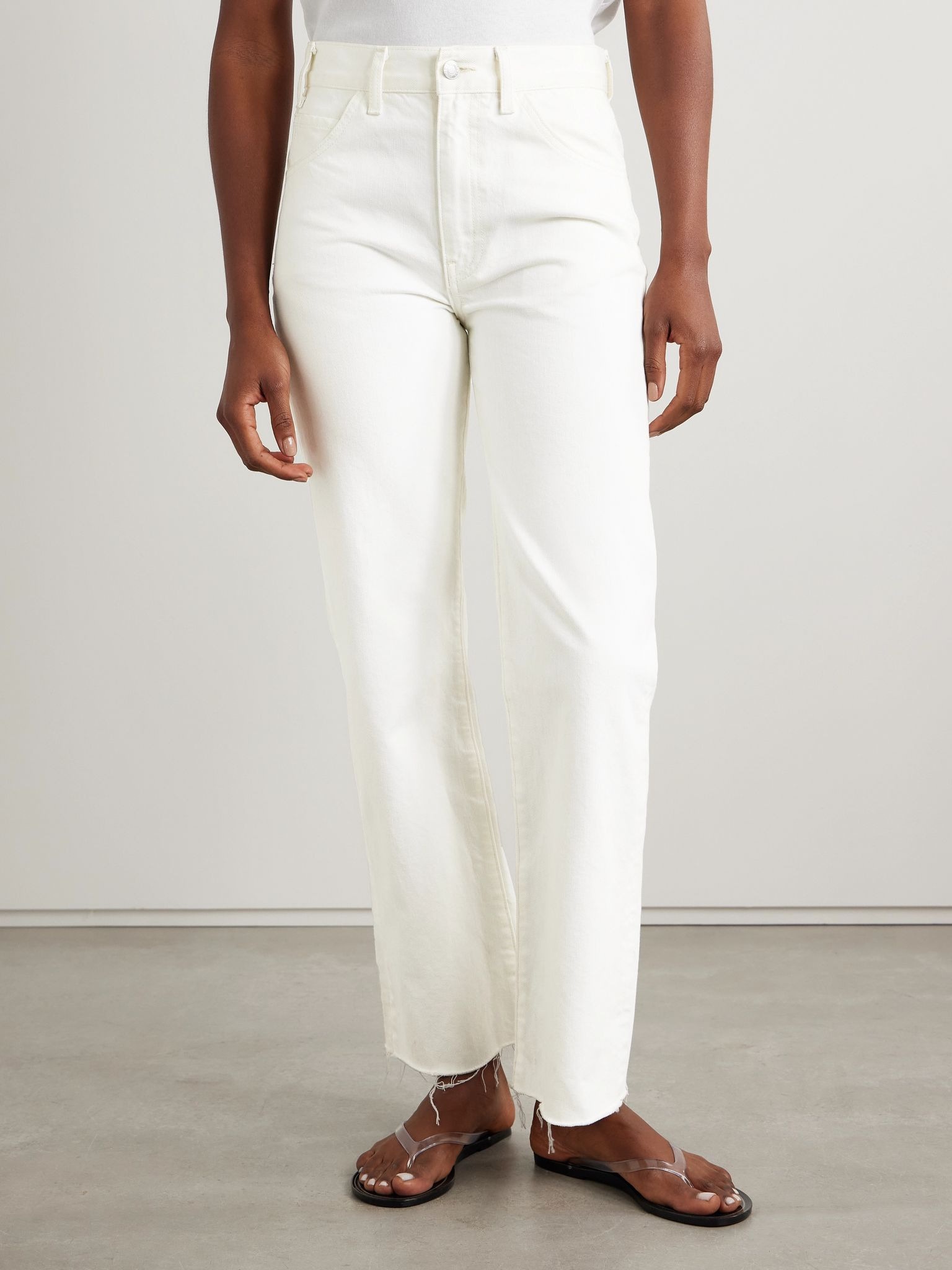 Calla frayed high-rise straight-leg jeans Cream - 3