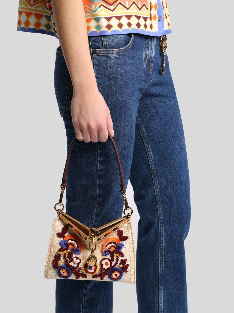 Etro SMALL EMBROIDERED RAFFIA VELA BAG outlook