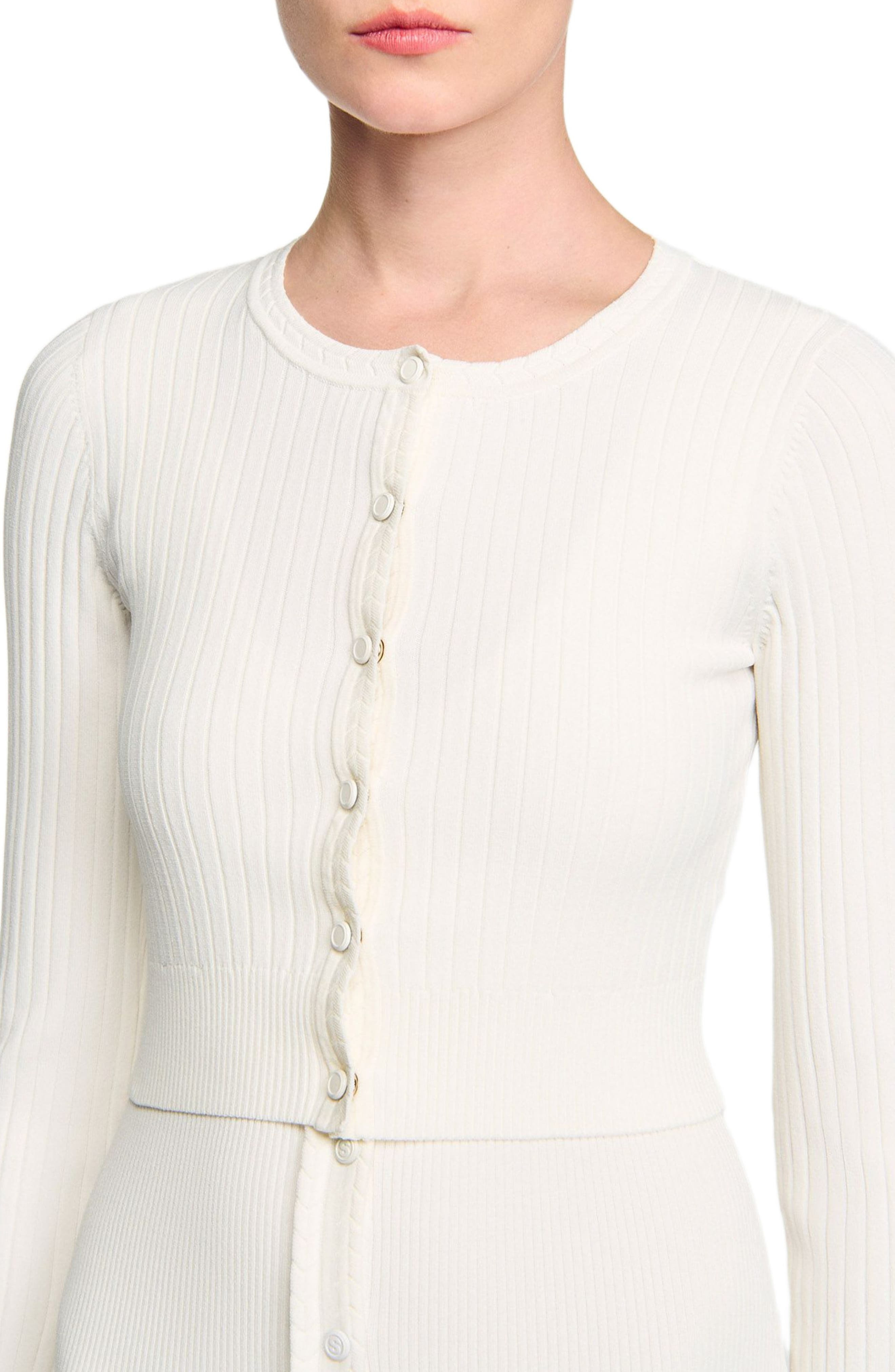 SANDRO Cropped rib knit cardigan in Ecru at Nordstrom - 4