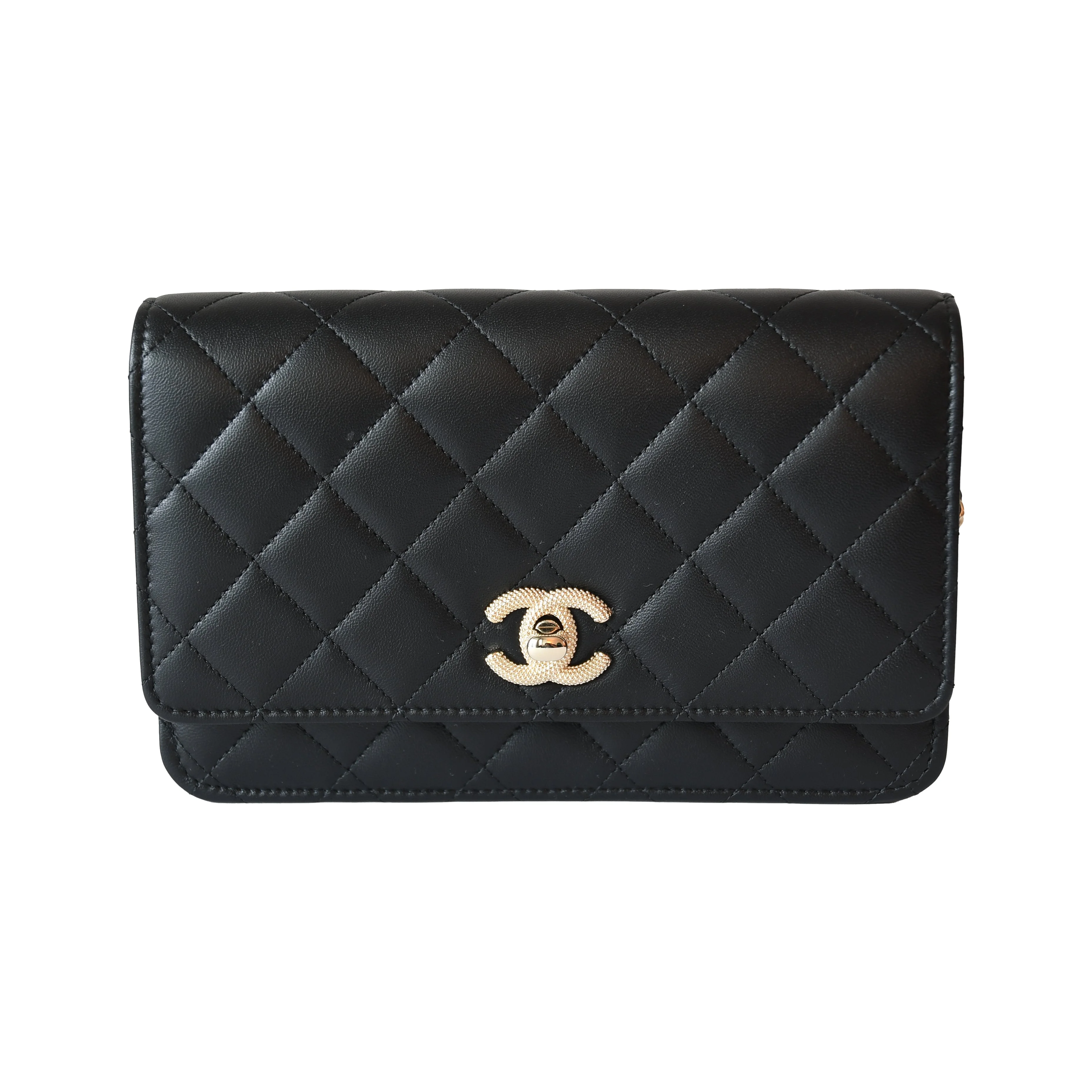 Chanel CC Quilted Lambskin Wallet On Chain WOC Light Gold Hardware Black - 1