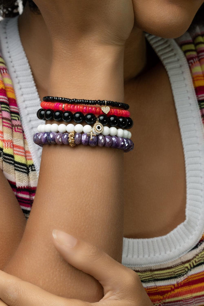 SYDNEY EVAN Small Evil Eye Onyx Charm Bracelet outlook