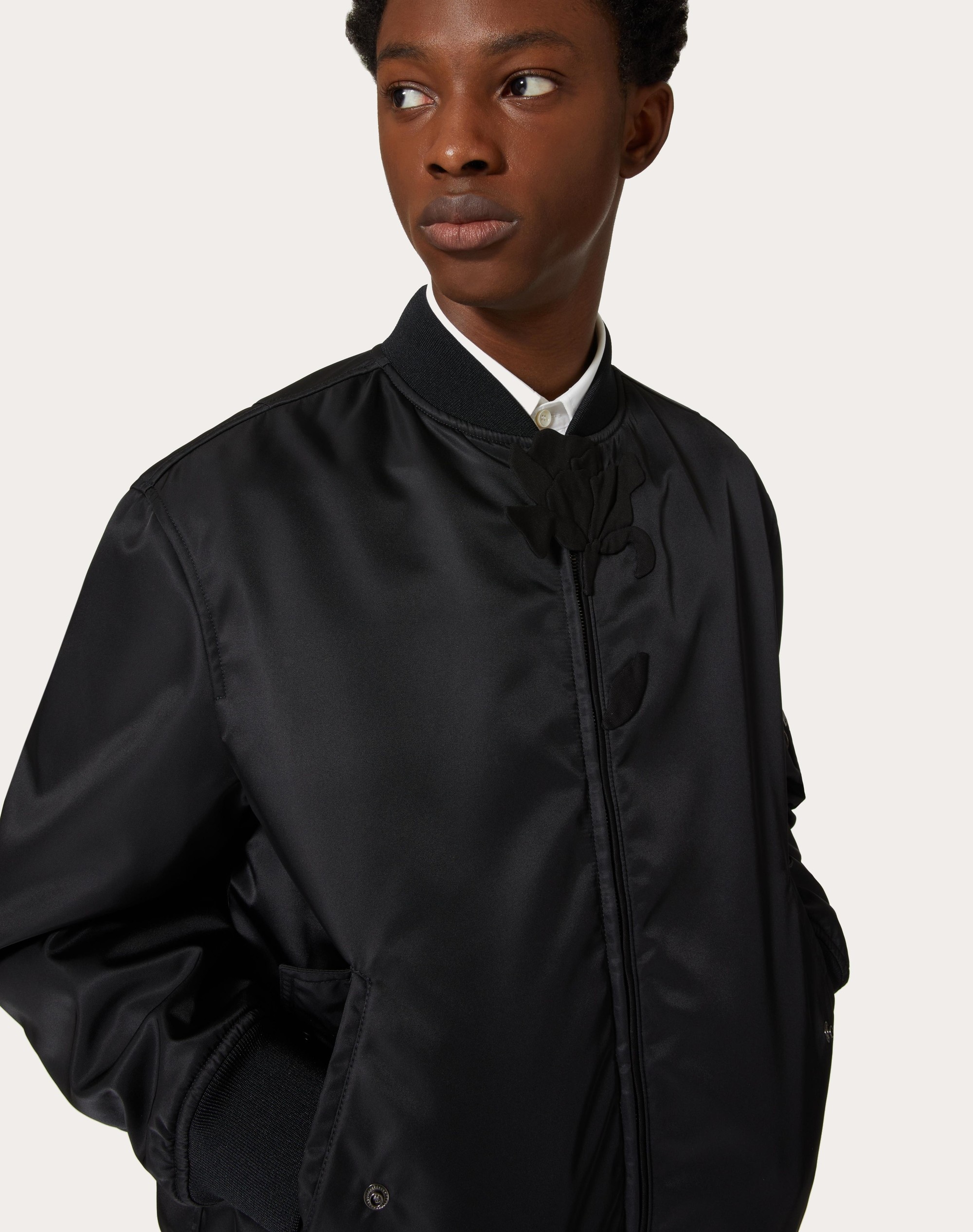 NYLON BOMBER JACKET WITH FLOWER EMBROIDERY - 5