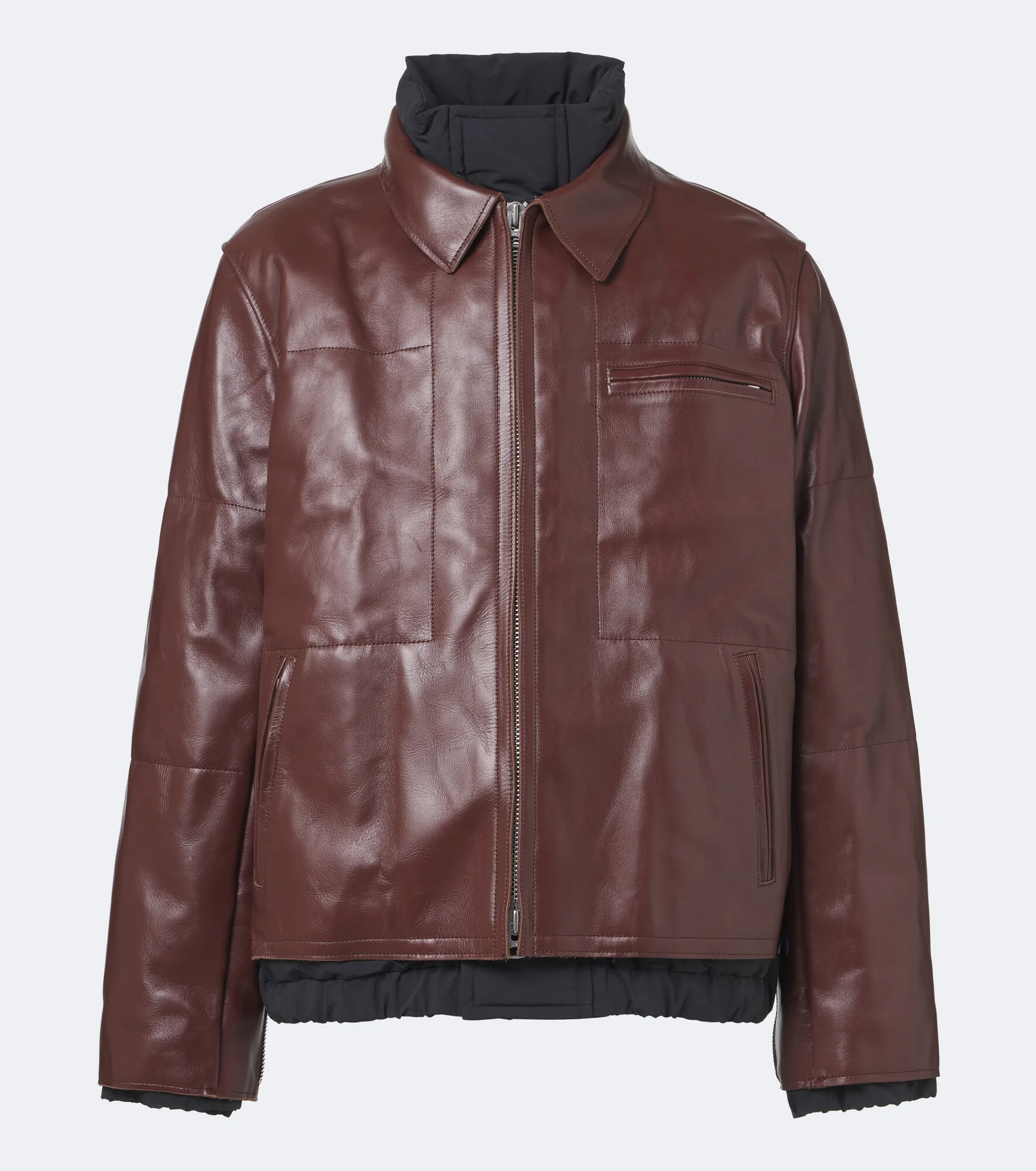 Layered leather down jacket - 1