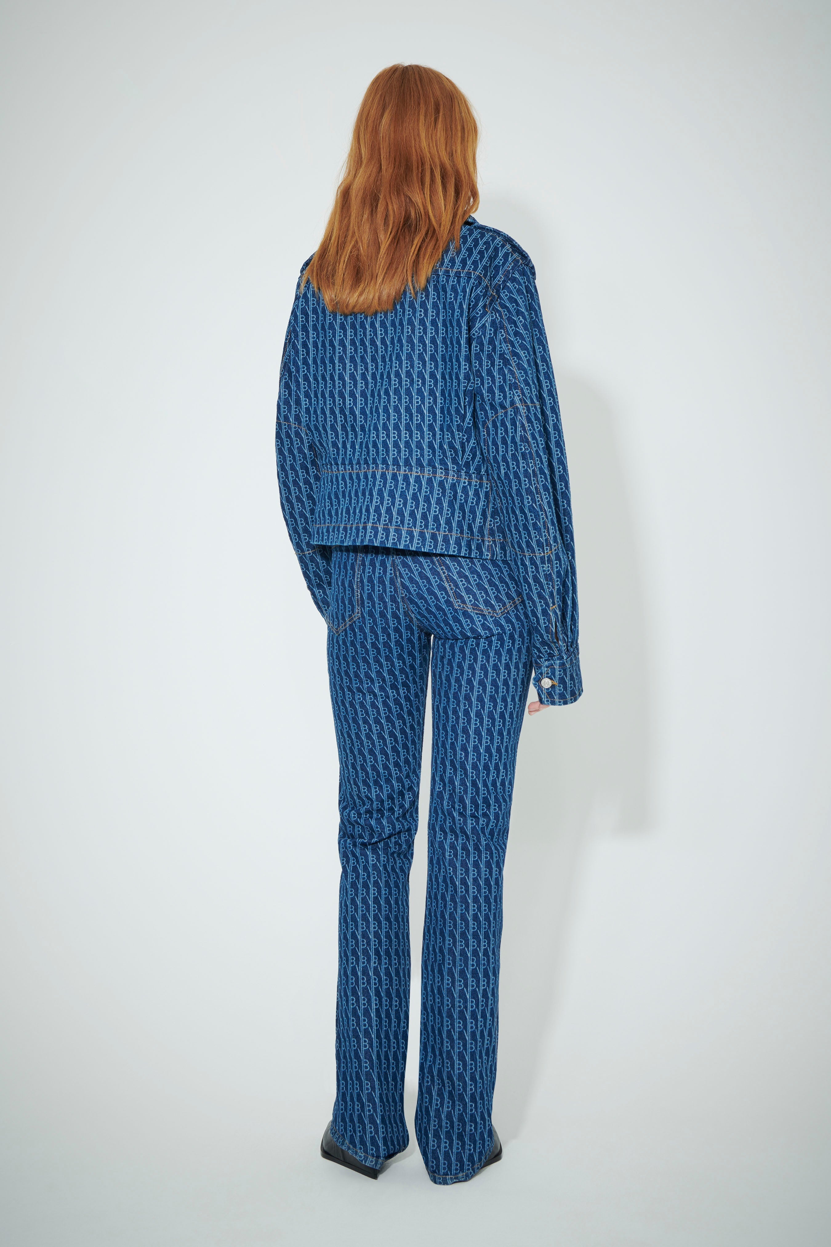 Cropped Denim Utility Jacket in VB Monogram - 4