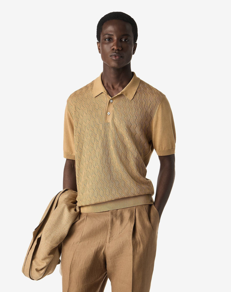 CORNELIANI Beige silk and cotton crew neck knitwear outlook