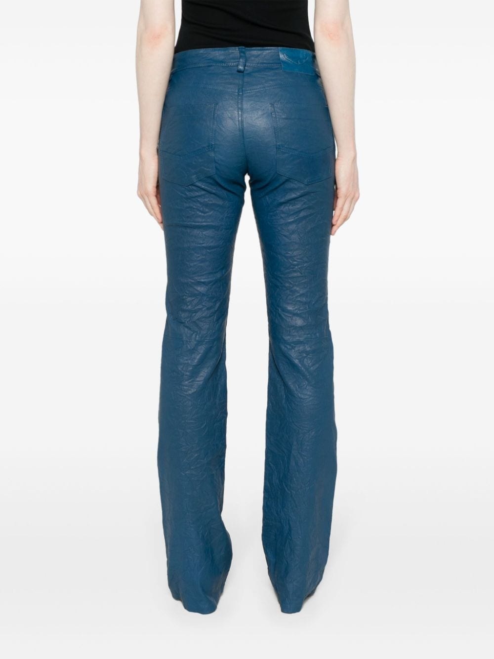 Hippie crinkled leather flared trousers - 4