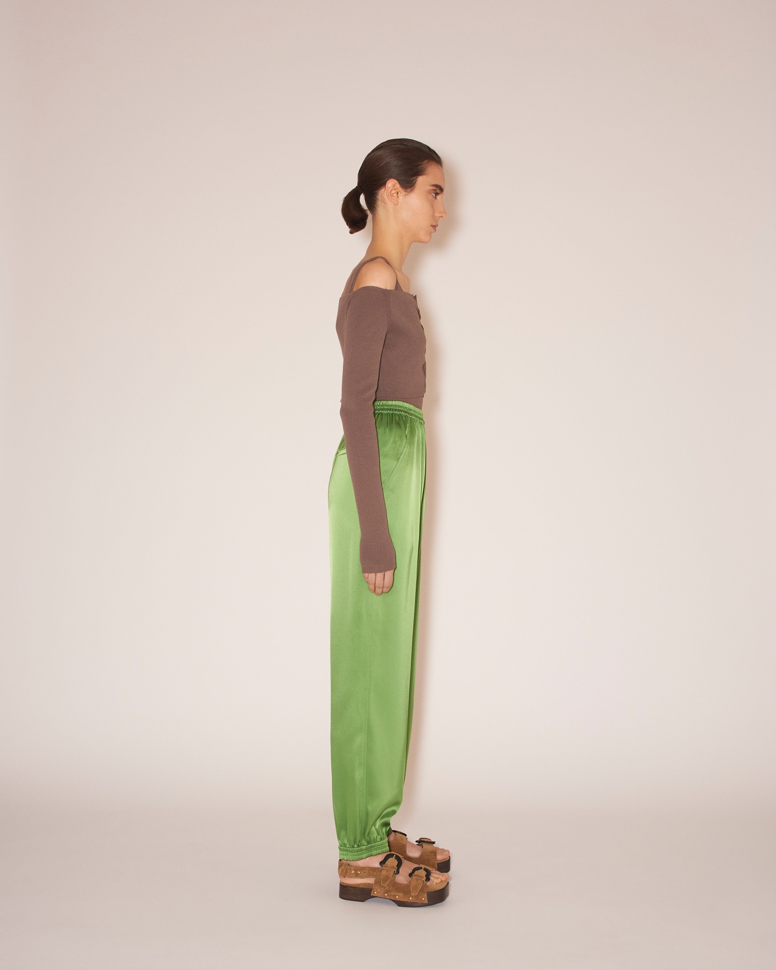 JOLIEN - Slip-satin tapered pants - Green - 4