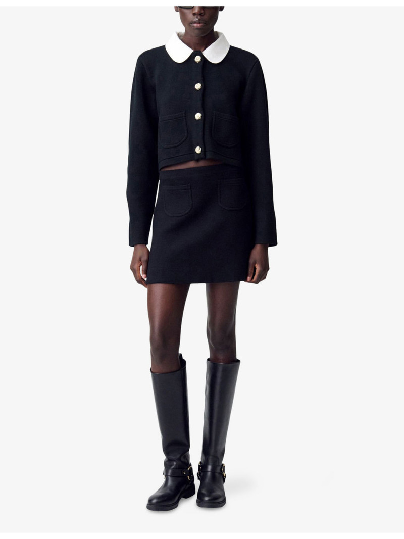 Claudie Pierlot Patch-Pocket High-Waist Wool-Blend Mini Skirt outlook