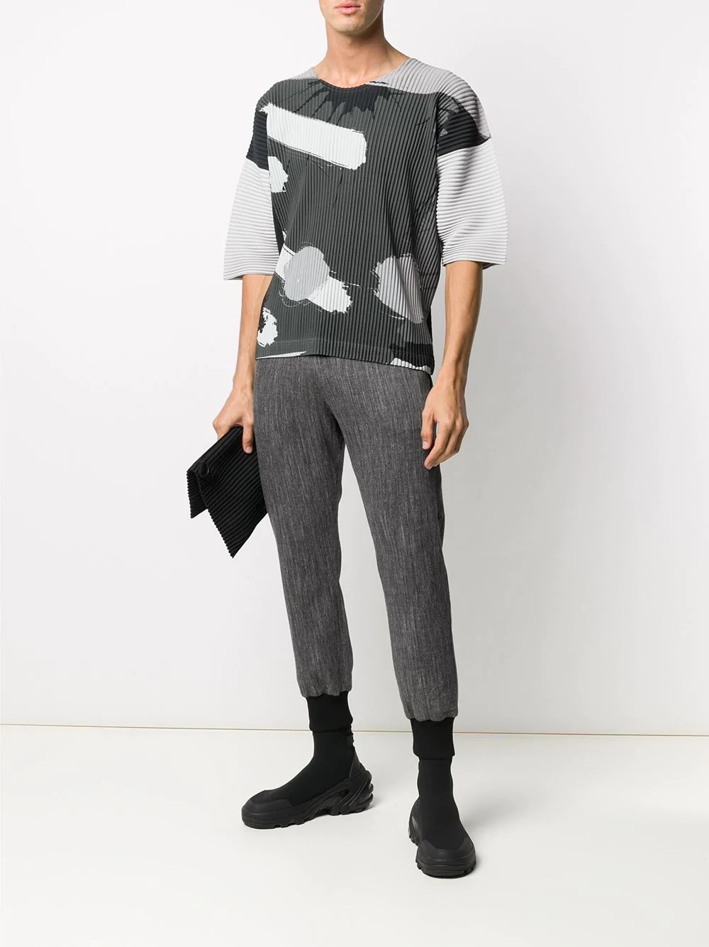 abstract print pleated T-shirt - 2