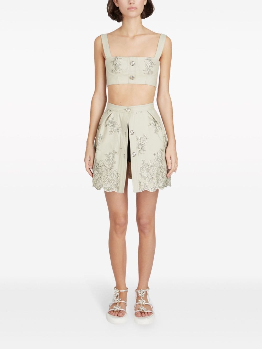 floral-jacquard cropped top - 2