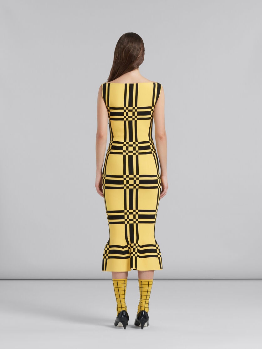YELLOW VISCOSE SHEATH DRESS WITH MAXI CHECK - 3